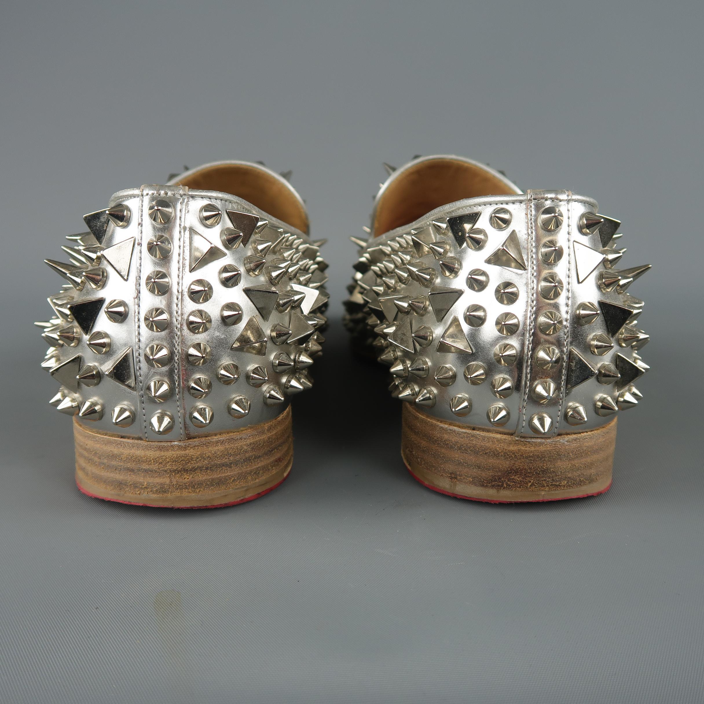 Christian Louboutin Silver Spiked Leather Dandy Pik Pik Loafers In Good Condition In San Francisco, CA