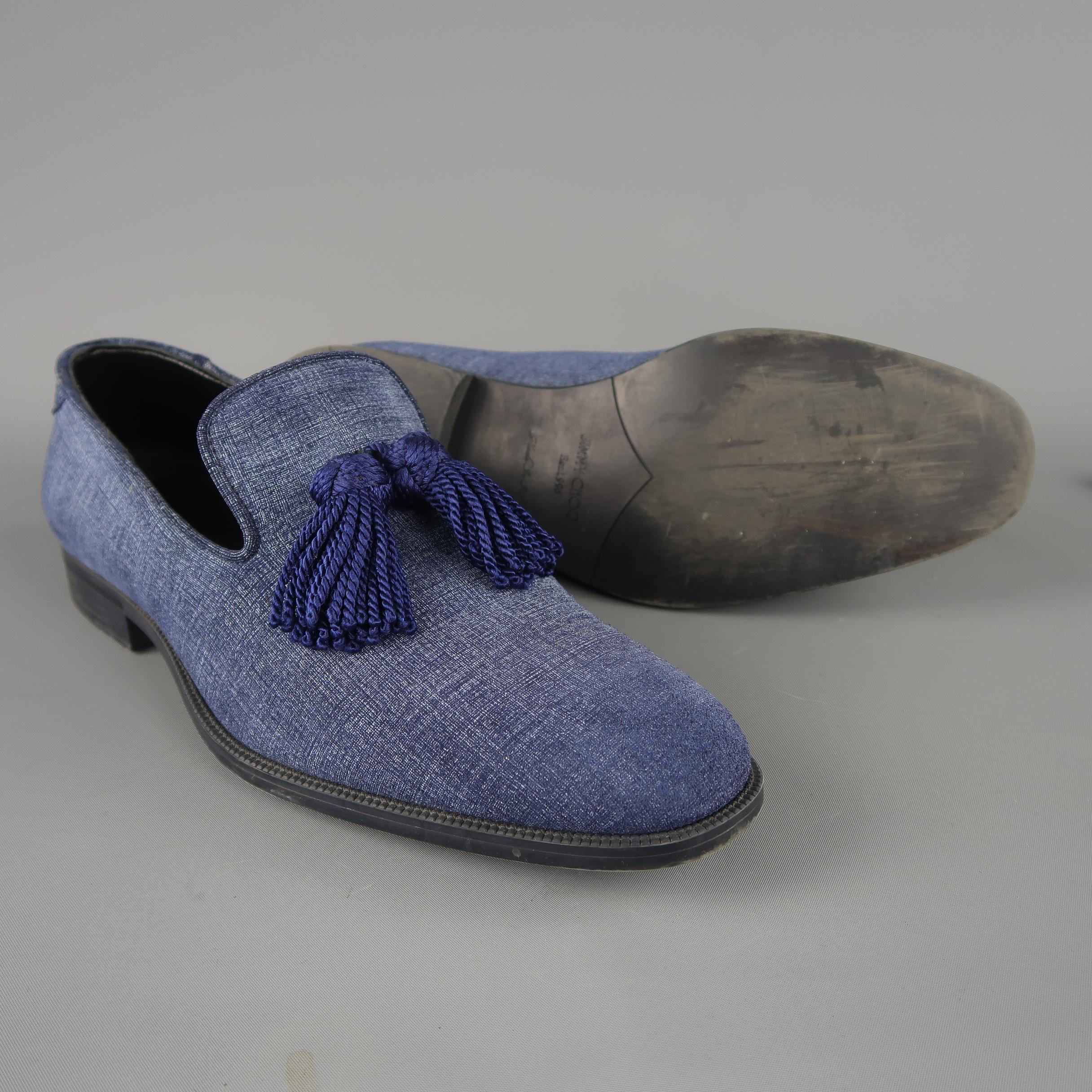 Black Jimmy Choo Loafers Blue Antique Denim Tassel Foxley Shoes