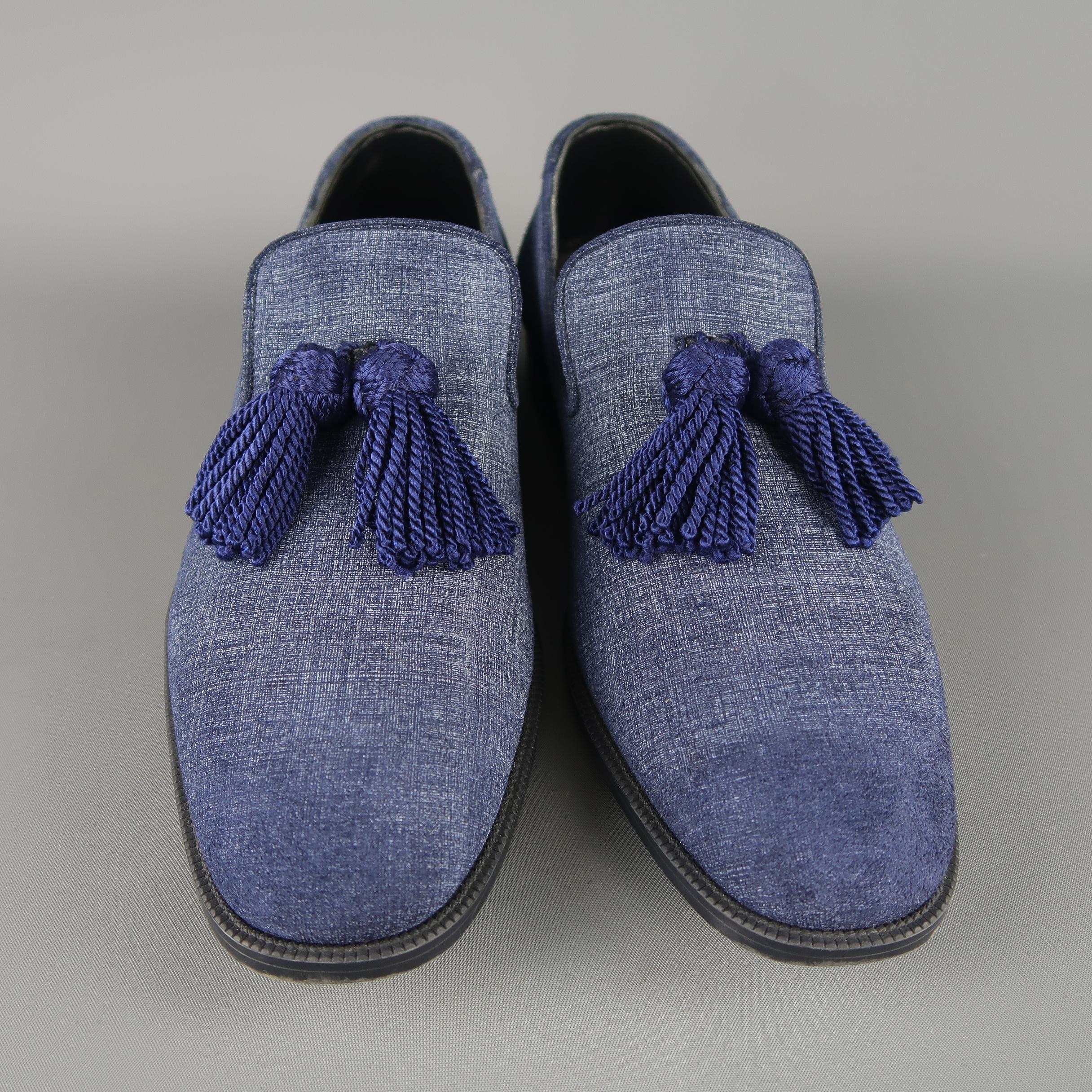 Jimmy Choo Loafers Blue Antique Denim Tassel Foxley Shoes In Excellent Condition In San Francisco, CA
