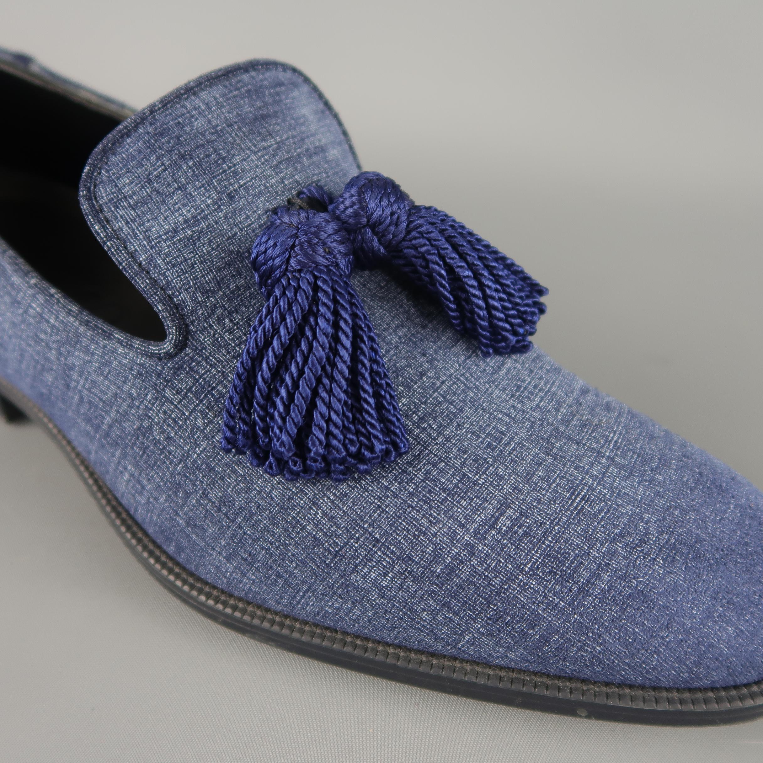 Men's Jimmy Choo Loafers Blue Antique Denim Tassel Foxley Shoes