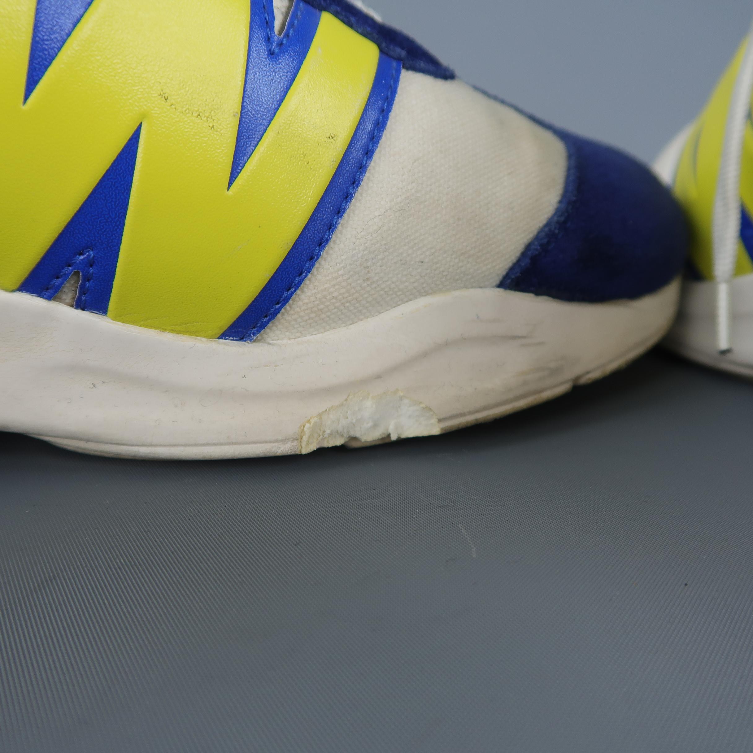 Men's WALTER VAN BEIRENDONCK W< Size 10 White Canvas Blue Suede W Sneakers