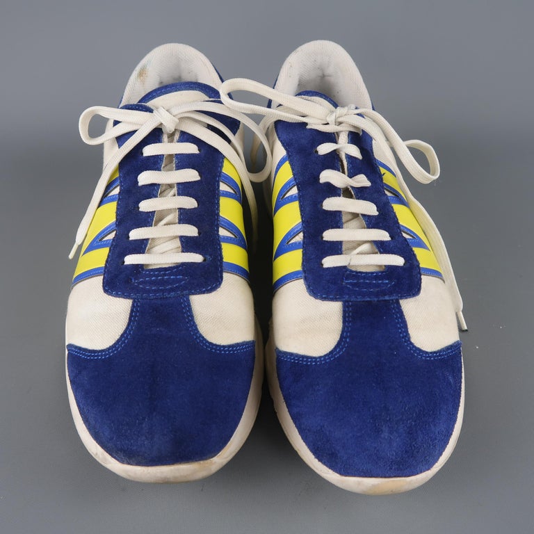WALTER VAN BEIRENDONCK W< Size 10 White Canvas Blue Suede W Sneakers