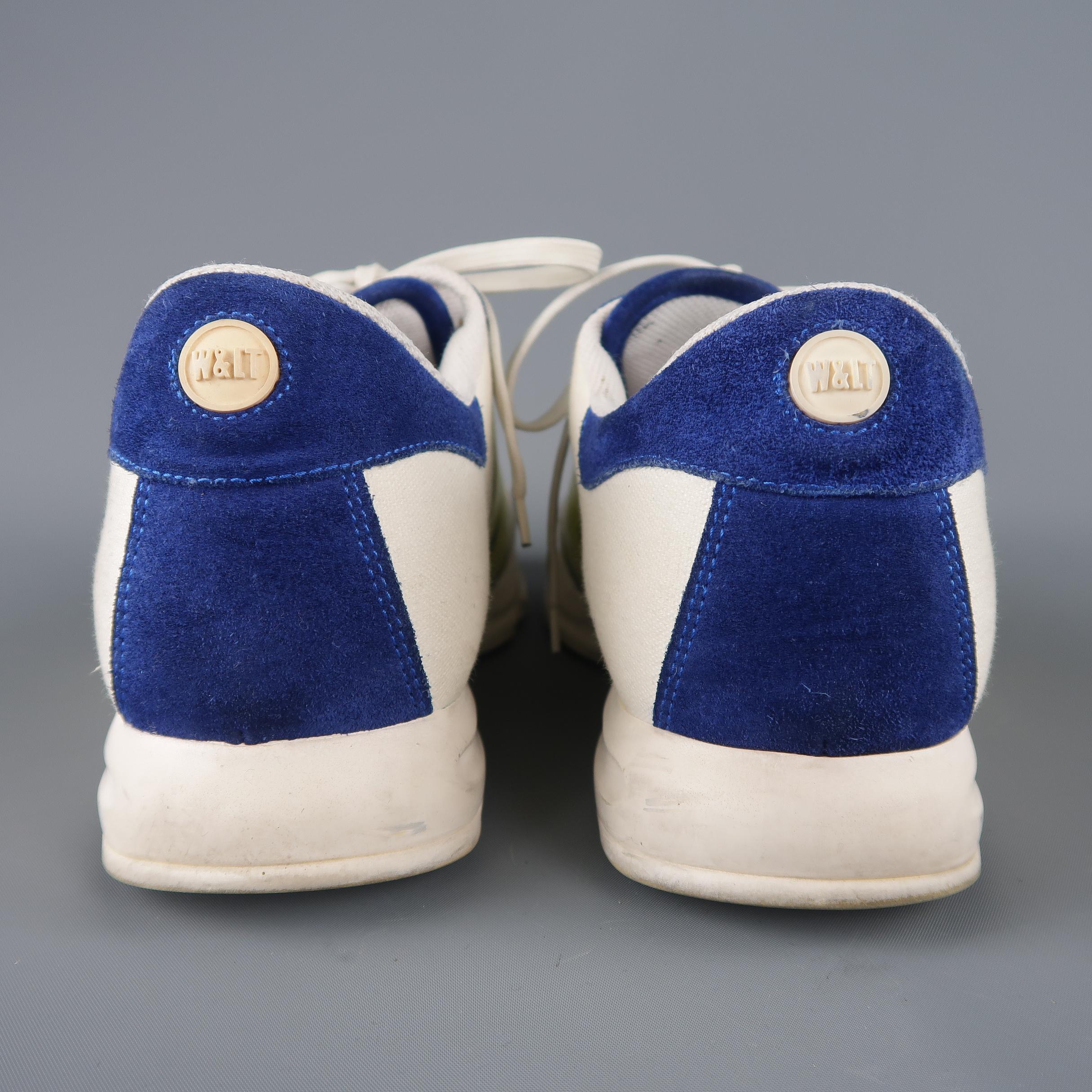 WALTER VAN BEIRENDONCK W< Size 10 White Canvas Blue Suede W Sneakers In Fair Condition In San Francisco, CA