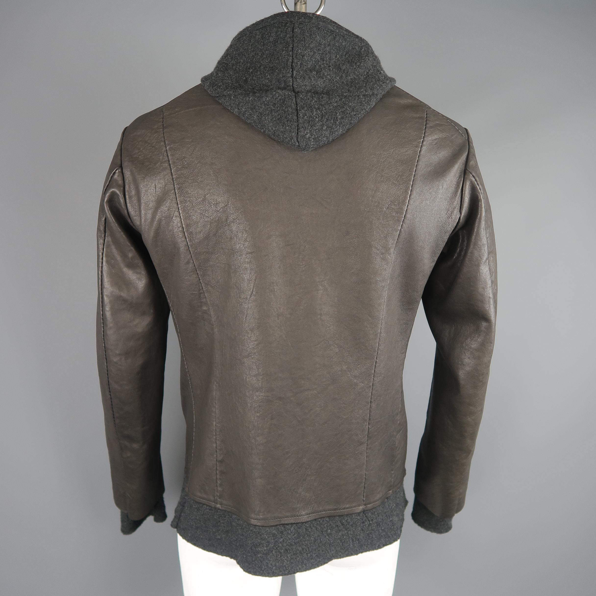 Men's Isaac Sellam Dark Gray Leather Extended Liner Hooded Jacket