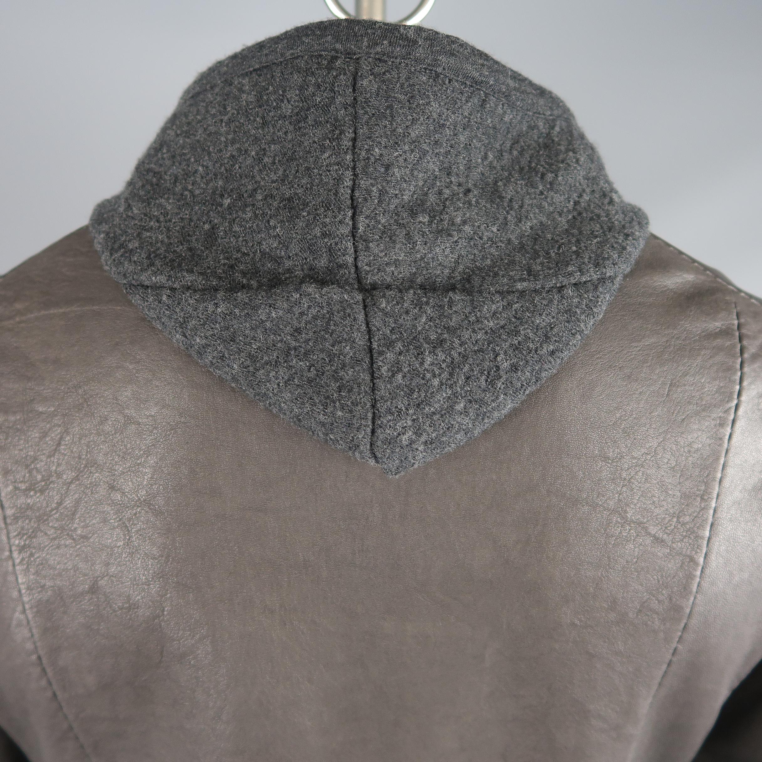 Isaac Sellam Dark Gray Leather Extended Liner Hooded Jacket 1