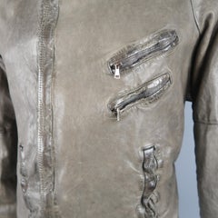 Giorgio Brato Gray Distressed Leather High Collar Biker Jacket