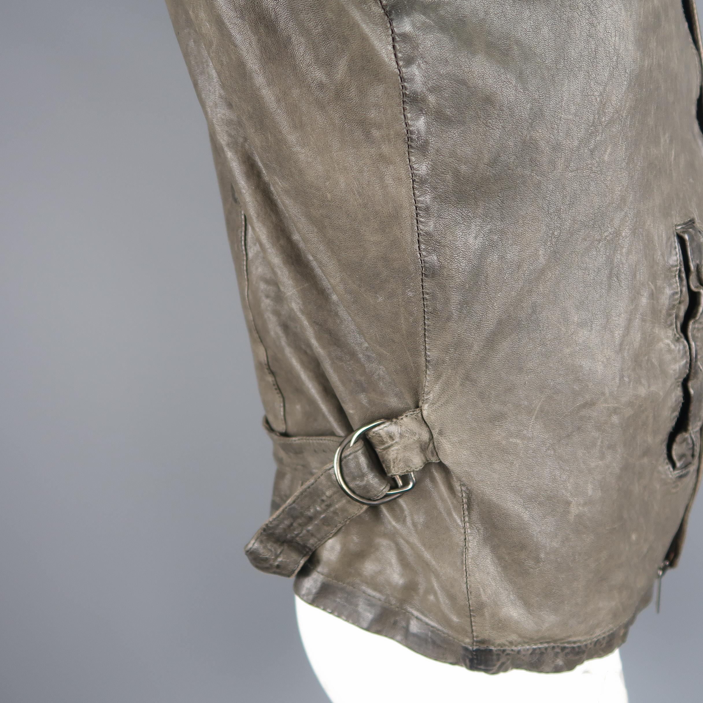 Giorgio Brato Gray Distressed Leather High Collar Biker Jacket 2