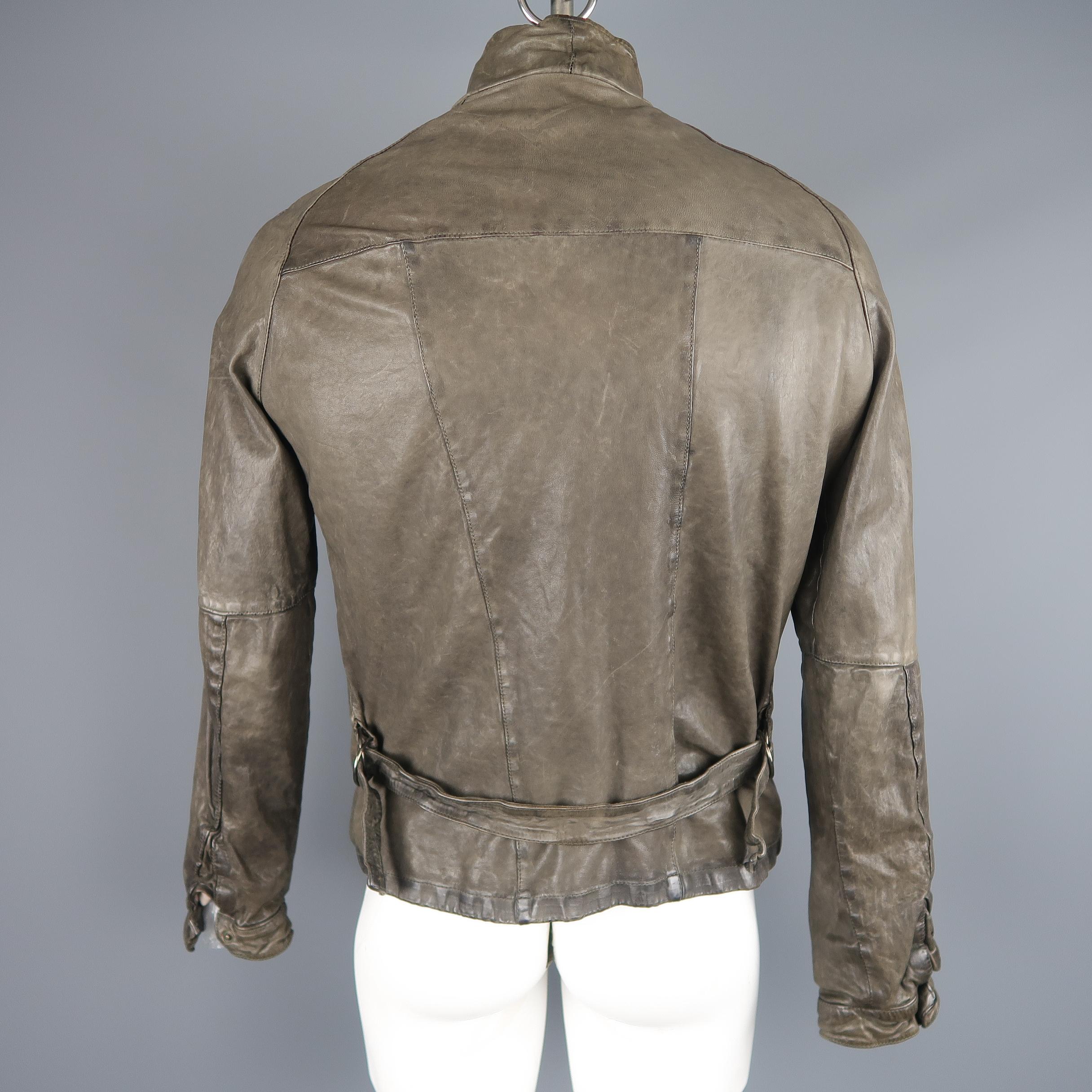 Giorgio Brato Gray Distressed Leather High Collar Biker Jacket 3