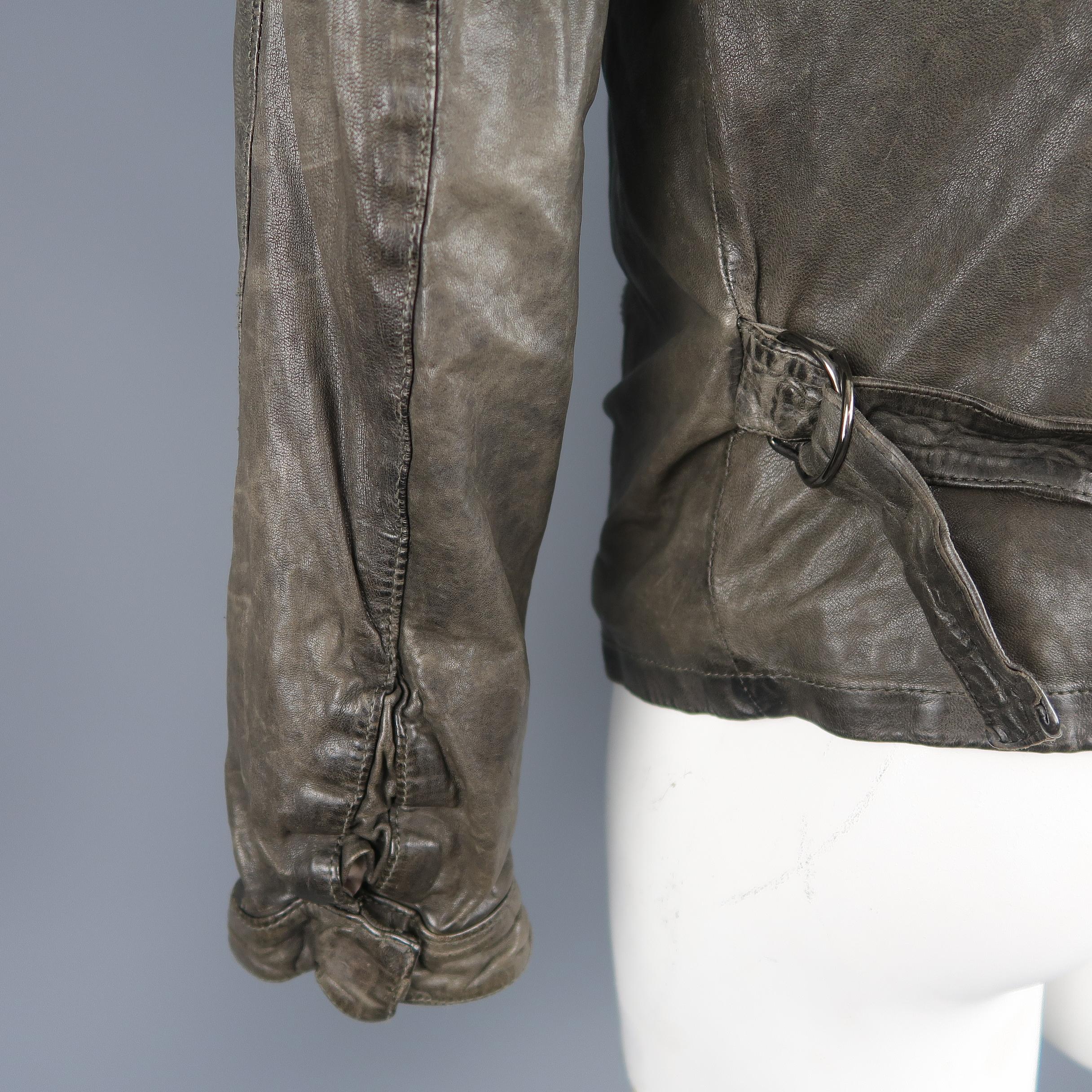 Giorgio Brato Gray Distressed Leather High Collar Biker Jacket 4