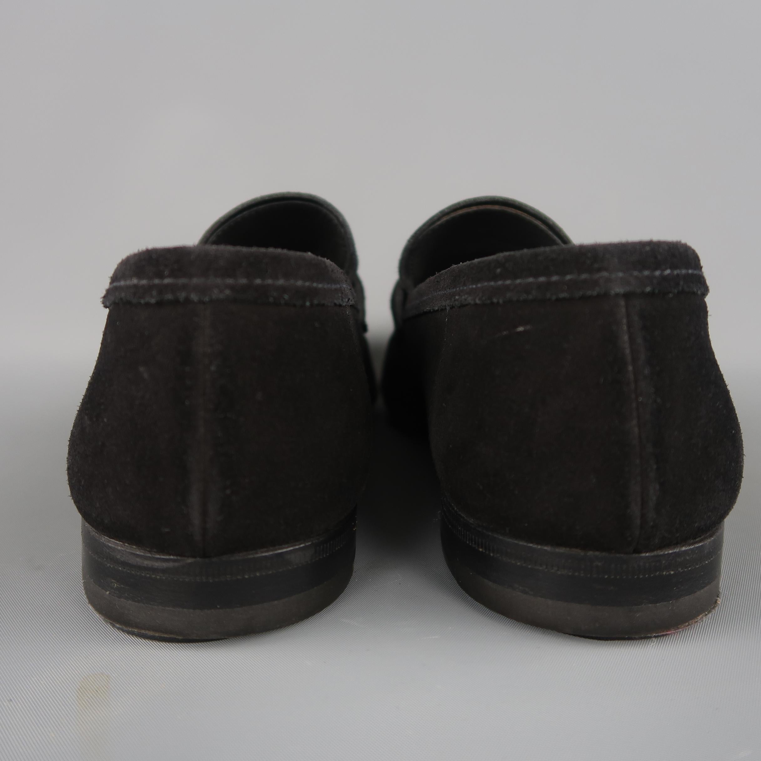 Men's Prada Loafers - Black Suede Silver Metal Buckle Shoes