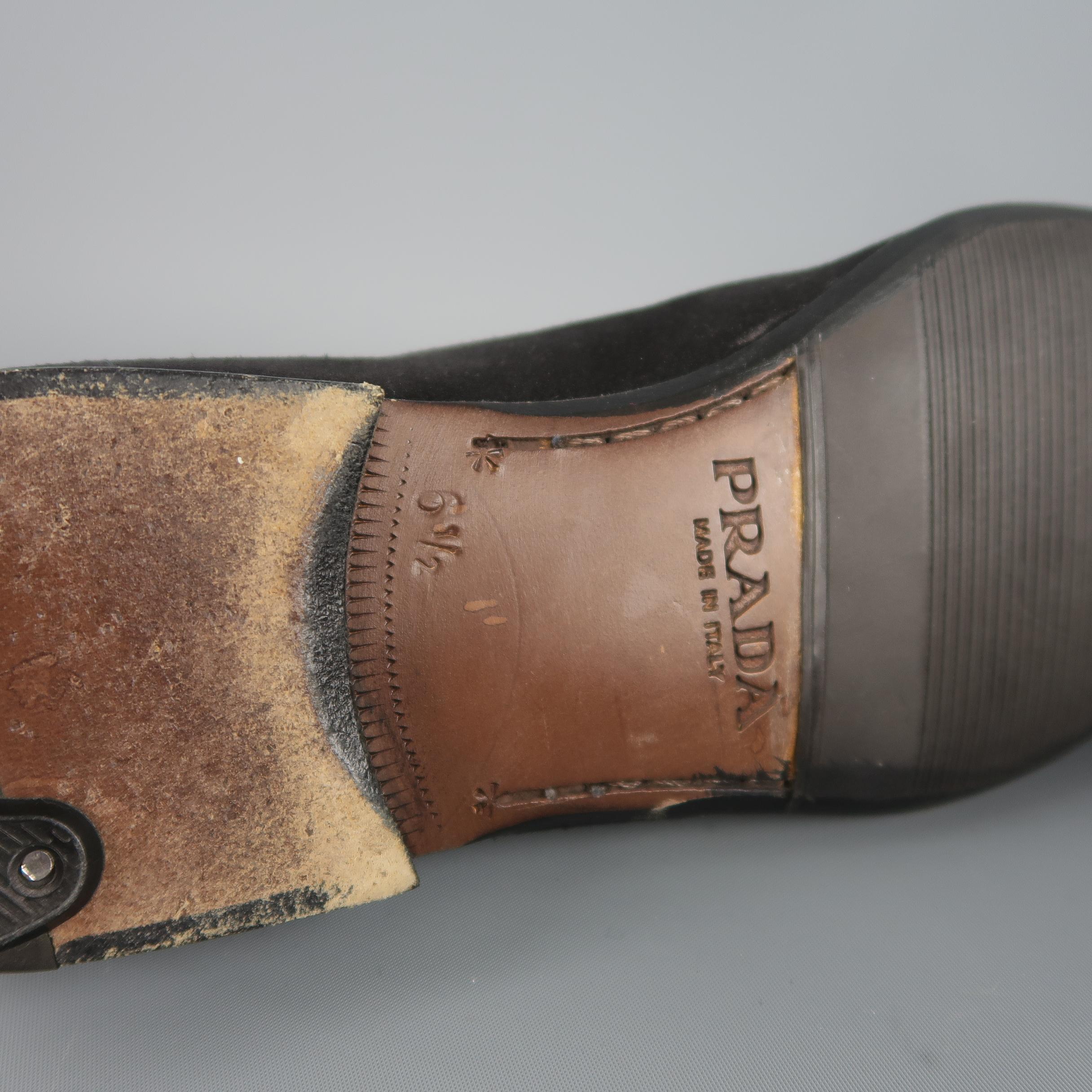 Prada Loafers - Black Suede Silver Metal Buckle Shoes 2