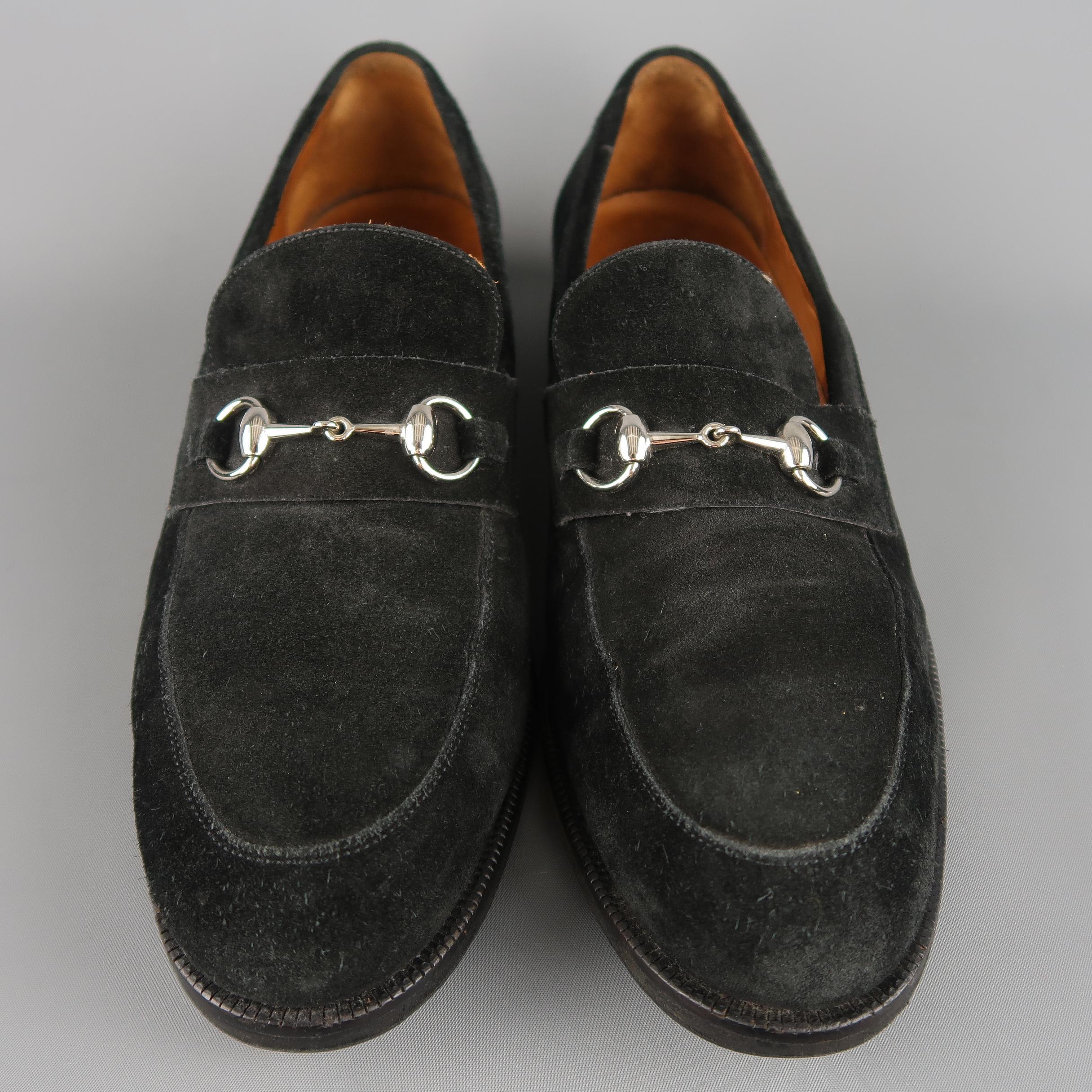 Men's Gucci Black Suede Silver Horsebit Loafers