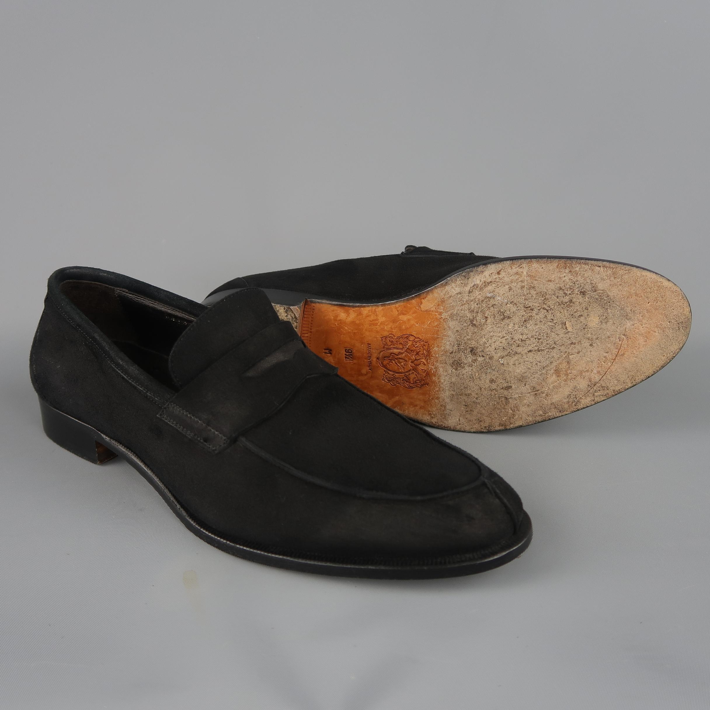 BRUNO MAGLI Size 10.5 Black Suede Penny Loafers Shoes In Good Condition In San Francisco, CA
