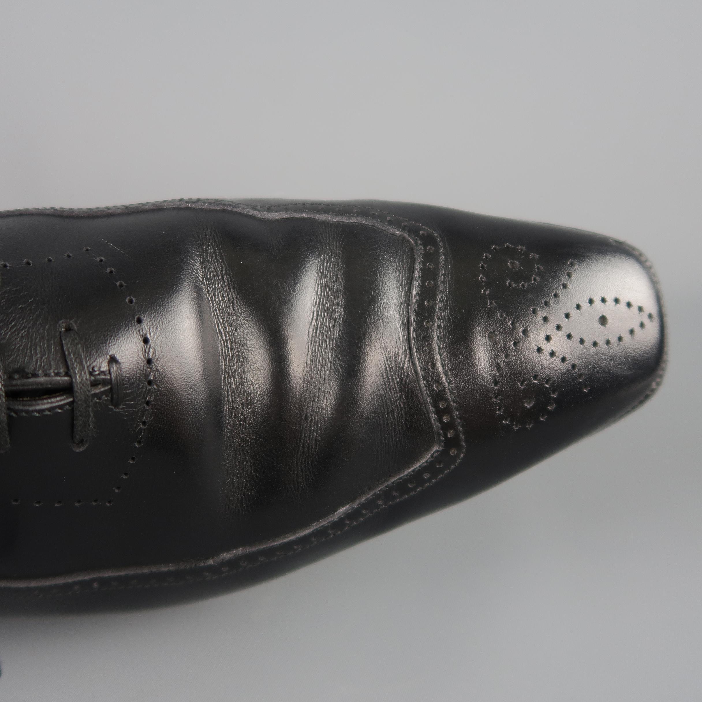 Franceschetti Dress Shoes - Black Leather Brogue Medallion Lace Up In Good Condition In San Francisco, CA