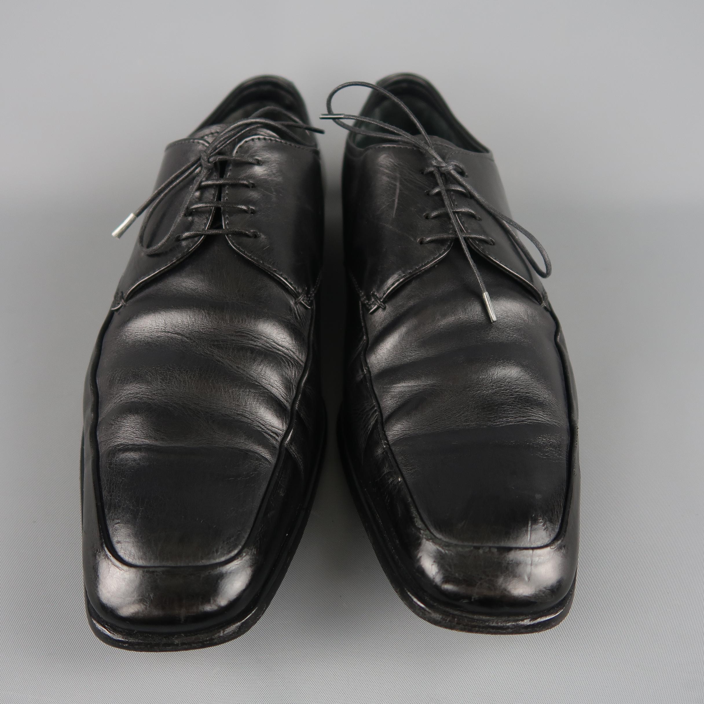 Men's Prada Dress Shoes - Black Leather Apron Toe Lace Up 