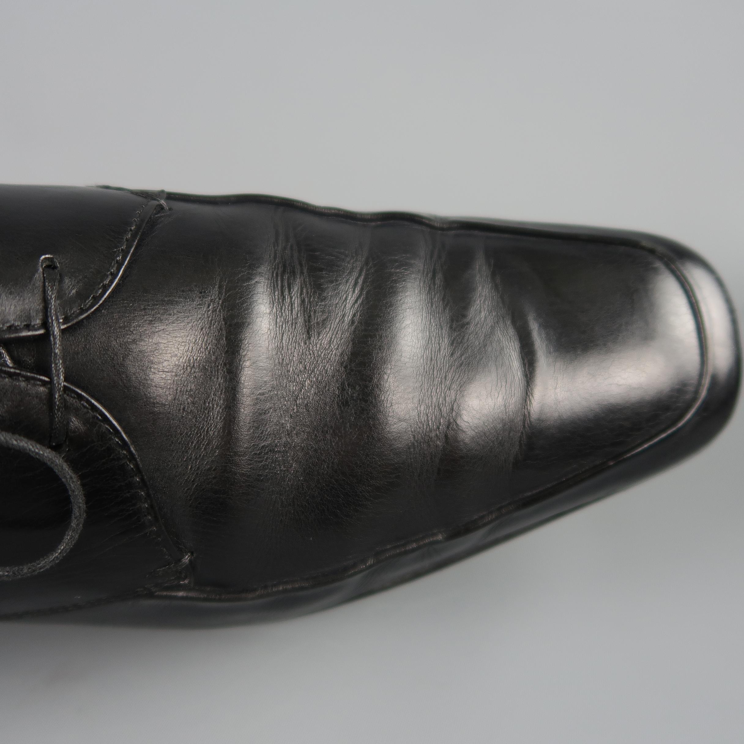 Prada Dress Shoes - Black Leather Apron Toe Lace Up  1