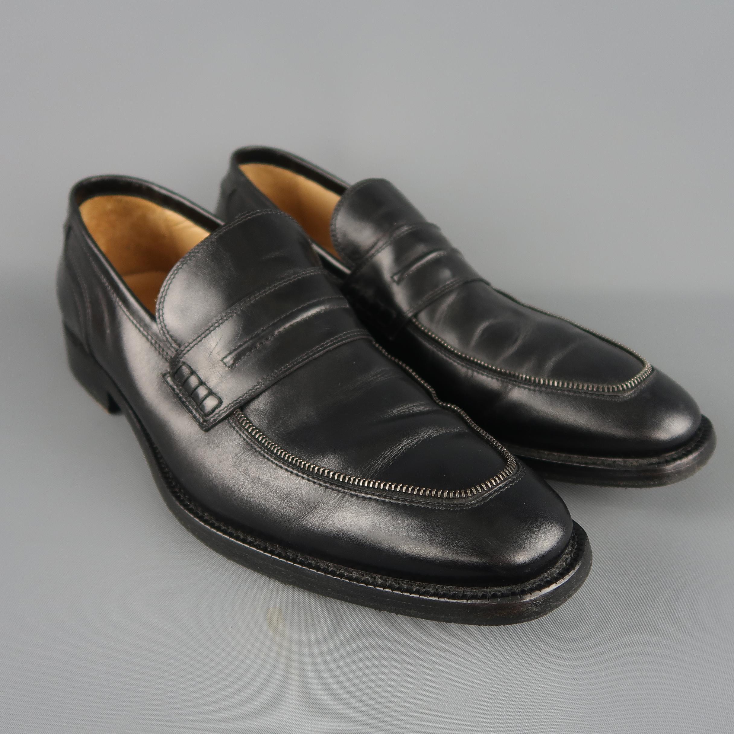 Neil Barrett Loafers - Black Solid Leather Zipper Piping Shoes In Good Condition In San Francisco, CA