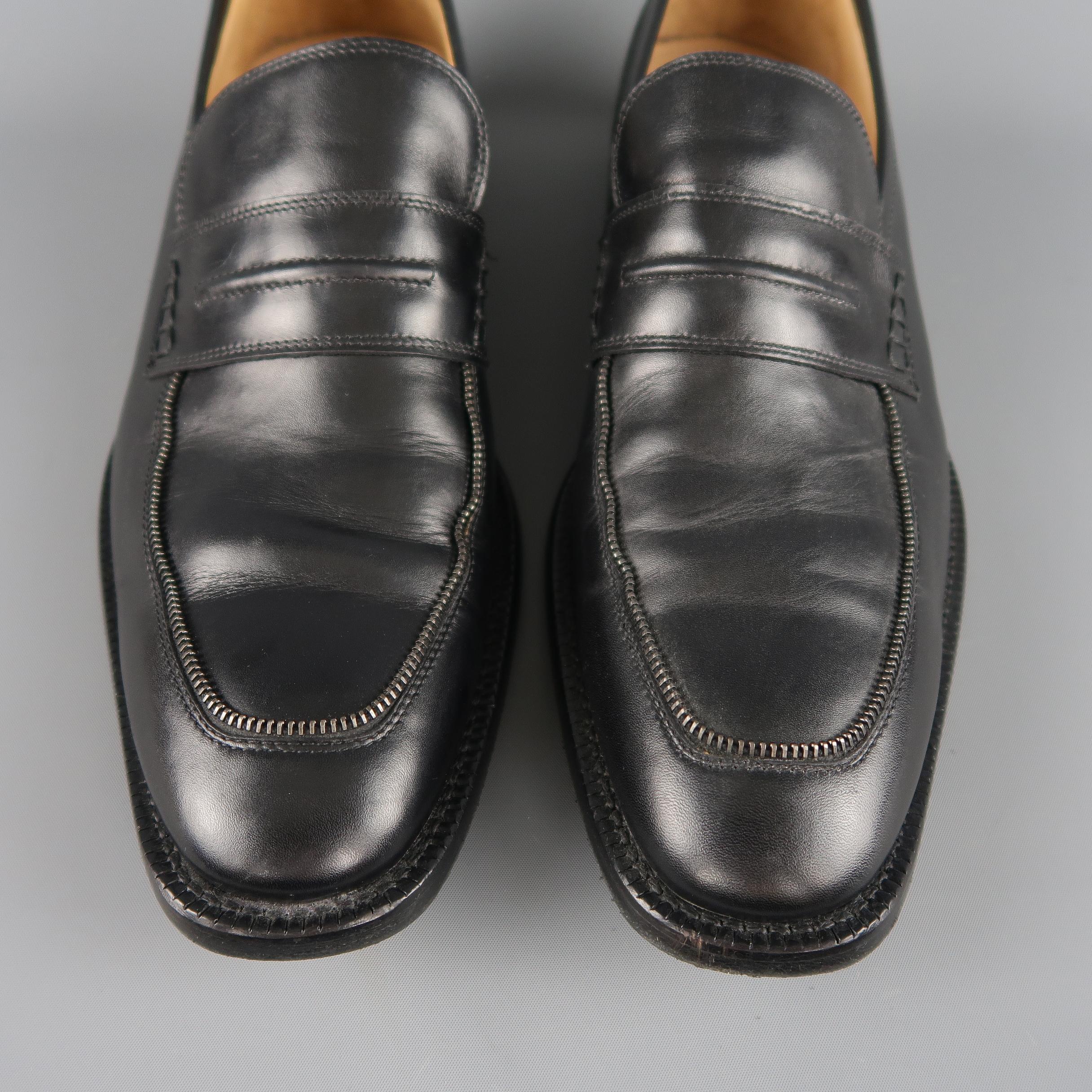 Neil Barrett Loafers - Black Solid Leather Zipper Piping Shoes 1