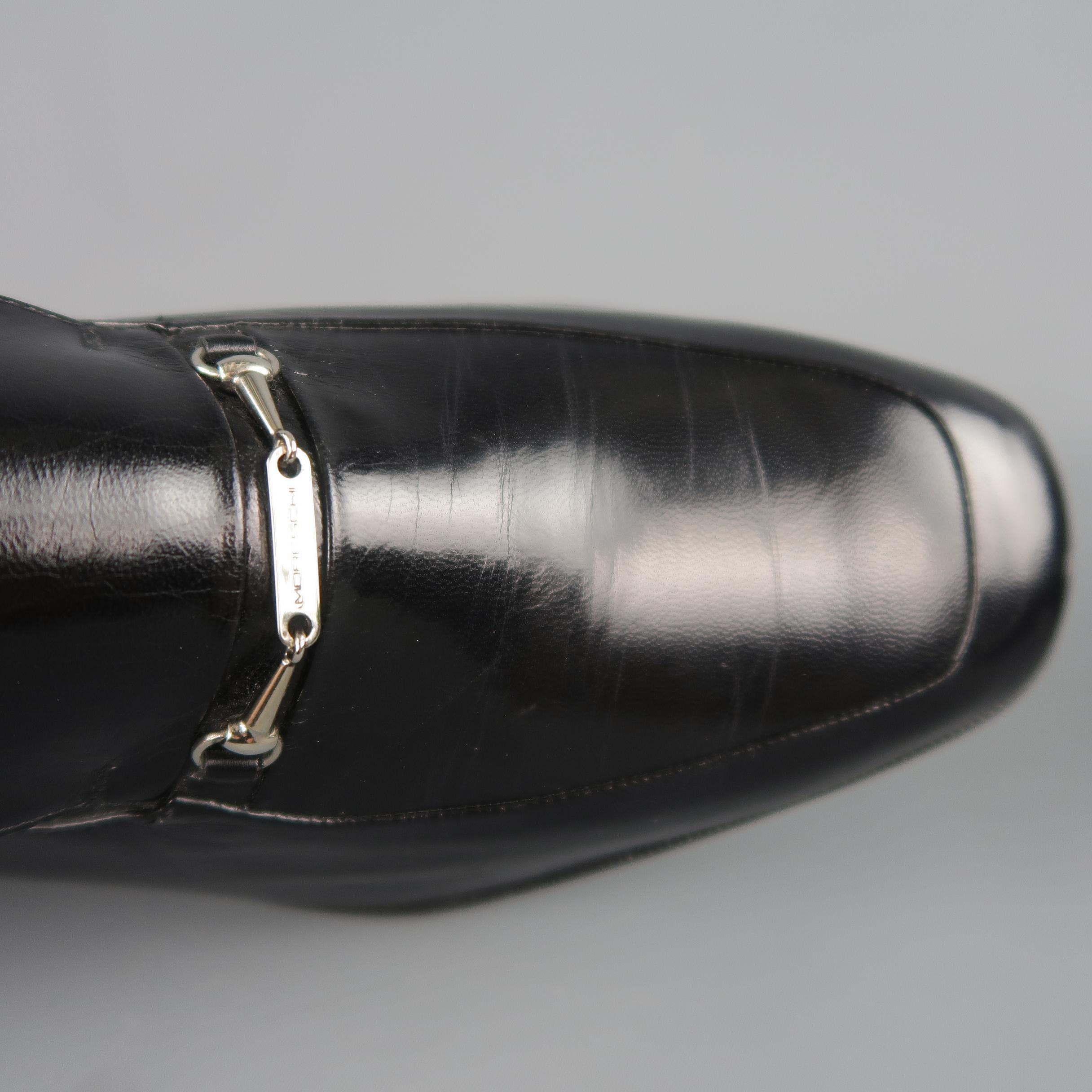 Men's Moreschi Dress shoes - Black Leather Apron Toe Silver Hardware Loafers