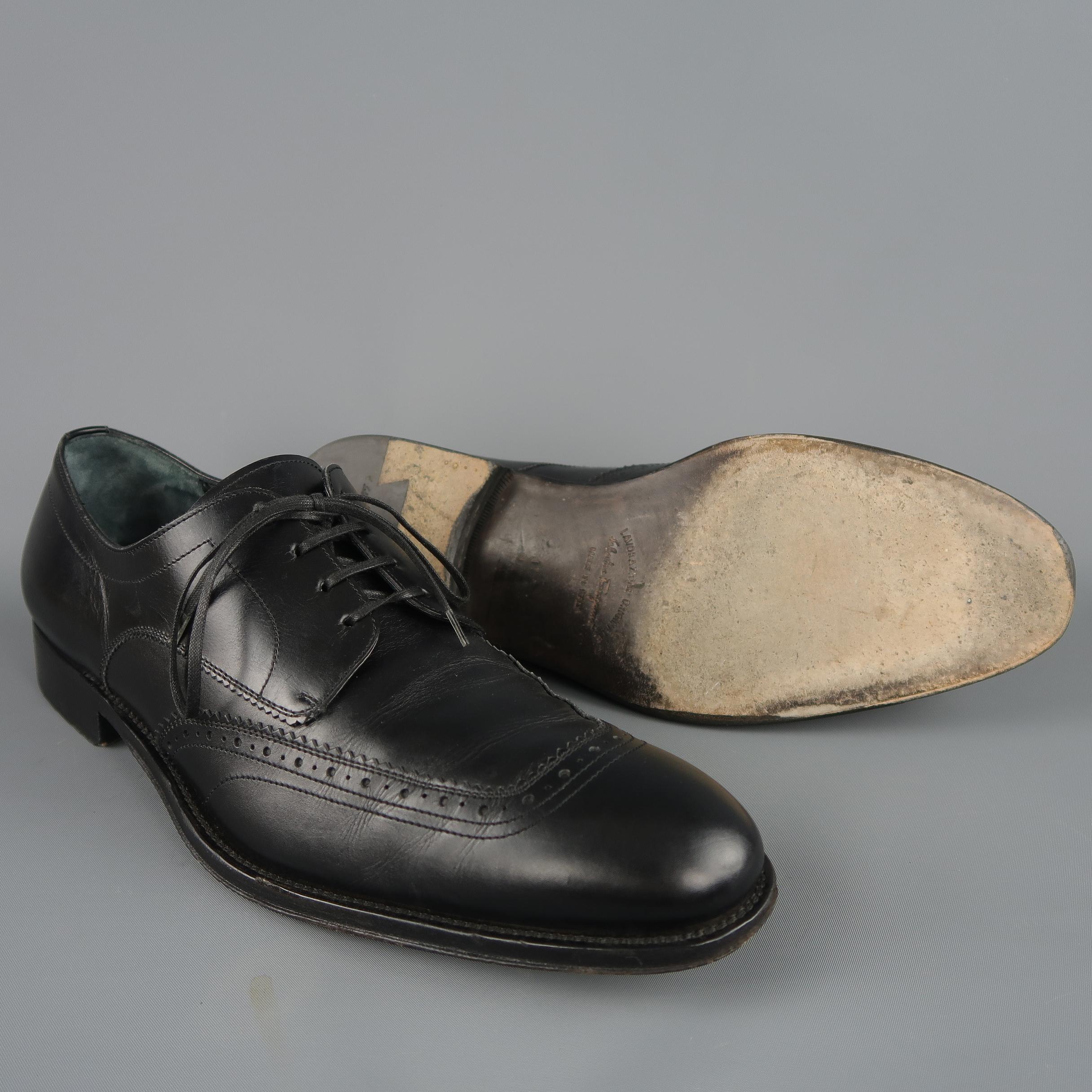 Salvatore Ferragamo Black Leather Brogue Lace Up Dress Shoes In Good Condition In San Francisco, CA