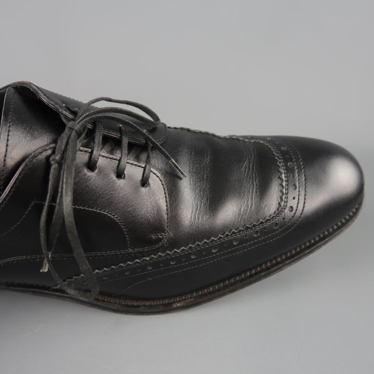 Salvatore Ferragamo Black Leather Brogue Lace Up Dress Shoes at 1stDibs
