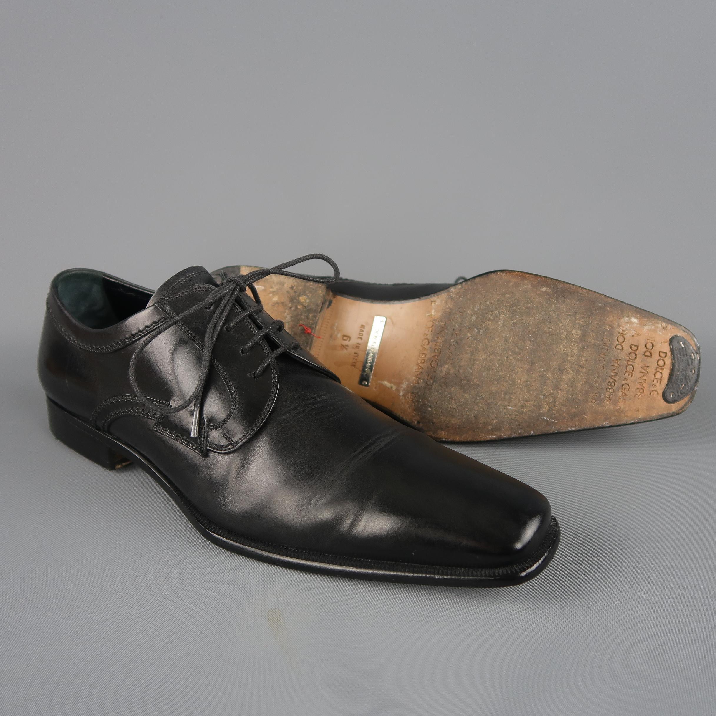 Dolce & Gabbana Black Leather Squared Point Toe Lace Up Dress Shoes In Good Condition In San Francisco, CA