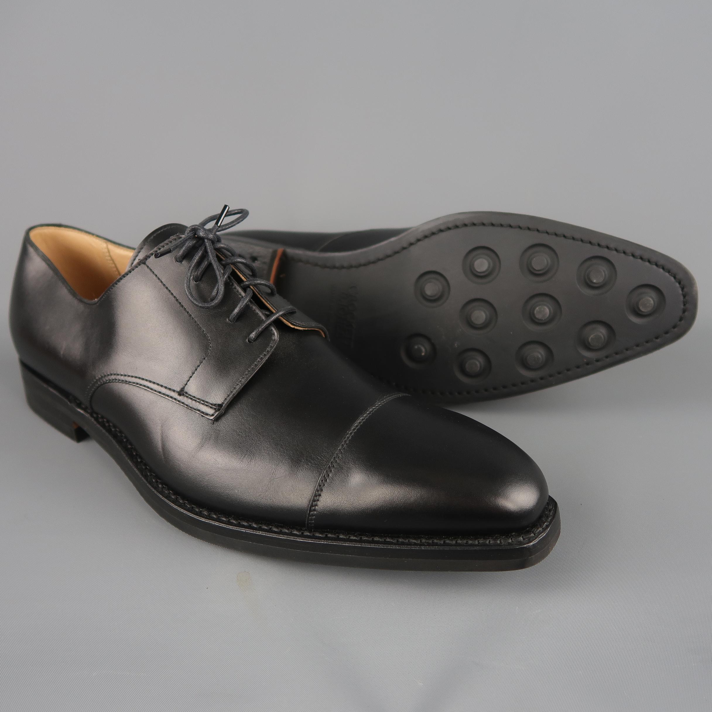 Crockett & Jones Black Leather Cap Toe Lace Up Dress Shoes In New Condition In San Francisco, CA