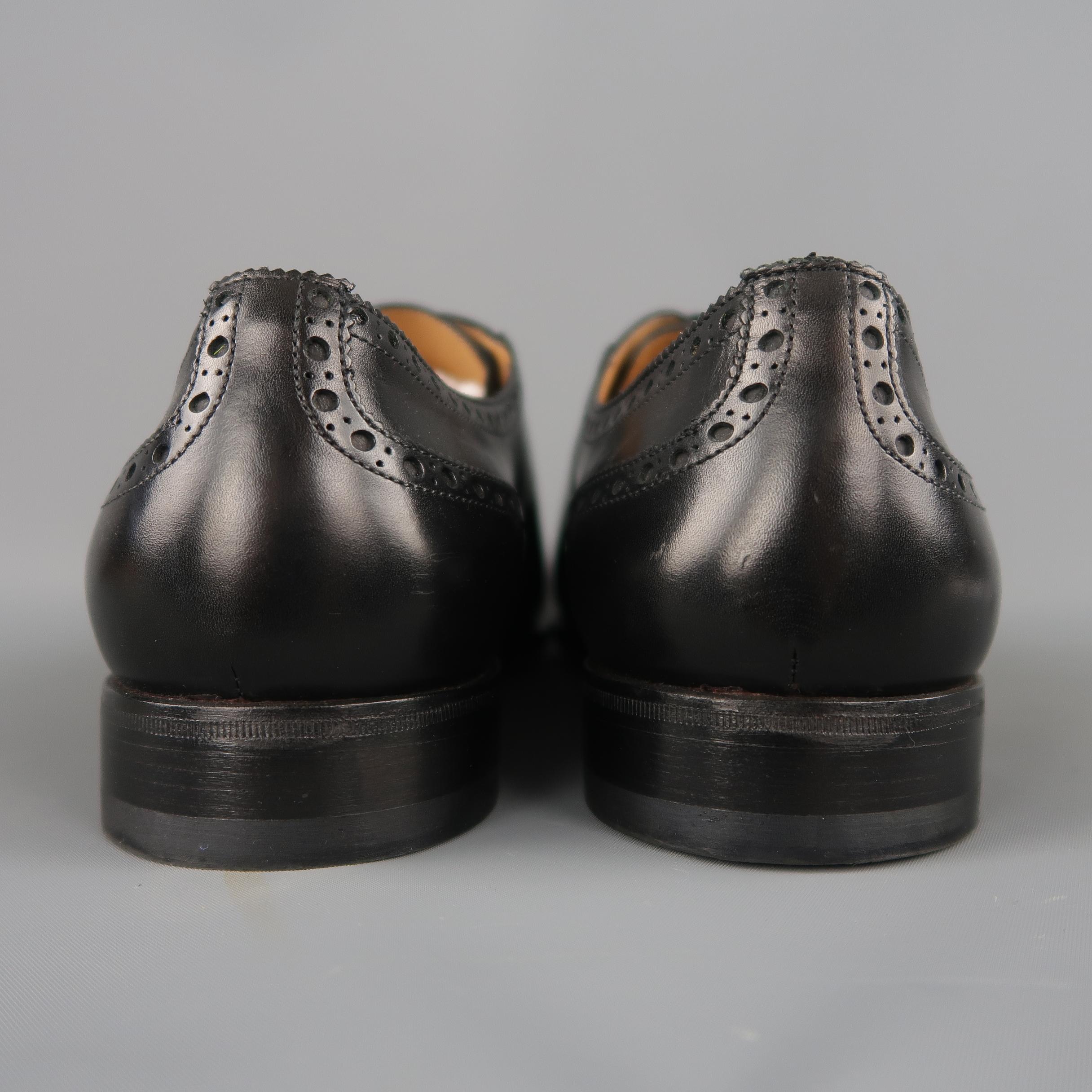 Barbanera Black Brogue Leather Cap Toe Lace Up Dress Shoes 3