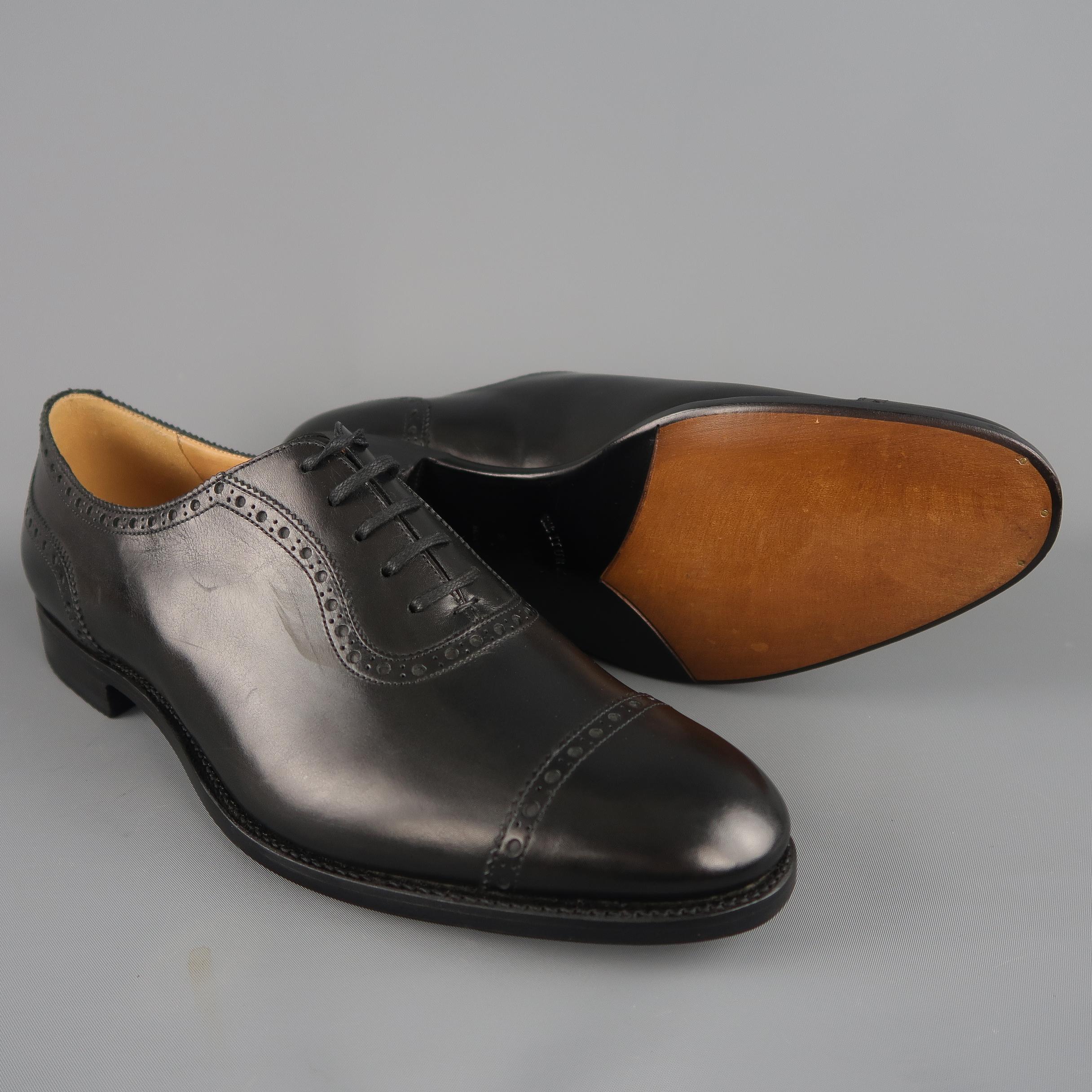 Barbanera Black Brogue Leather Cap Toe Lace Up Dress Shoes In New Condition In San Francisco, CA
