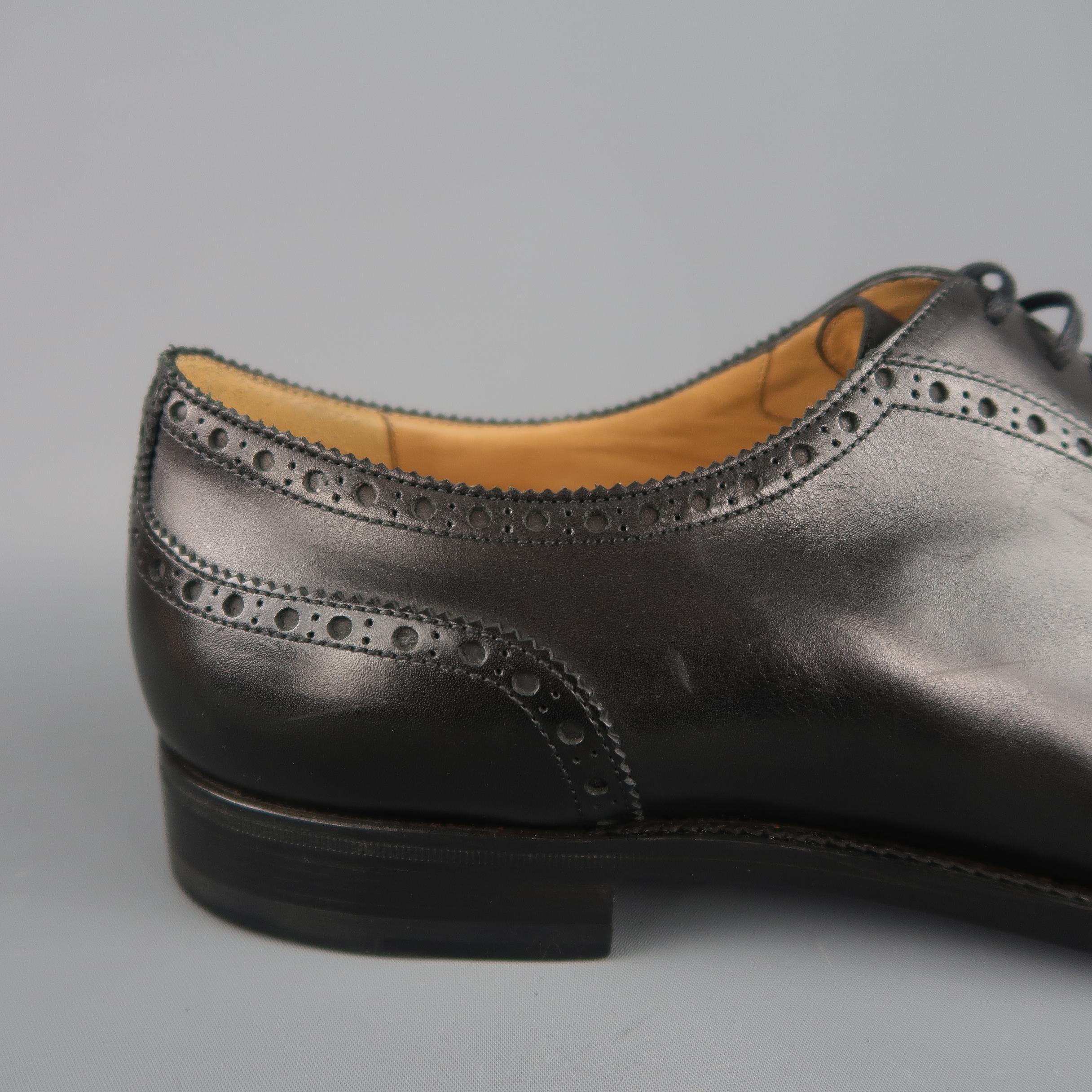 Men's Barbanera Black Brogue Leather Cap Toe Lace Up Dress Shoes