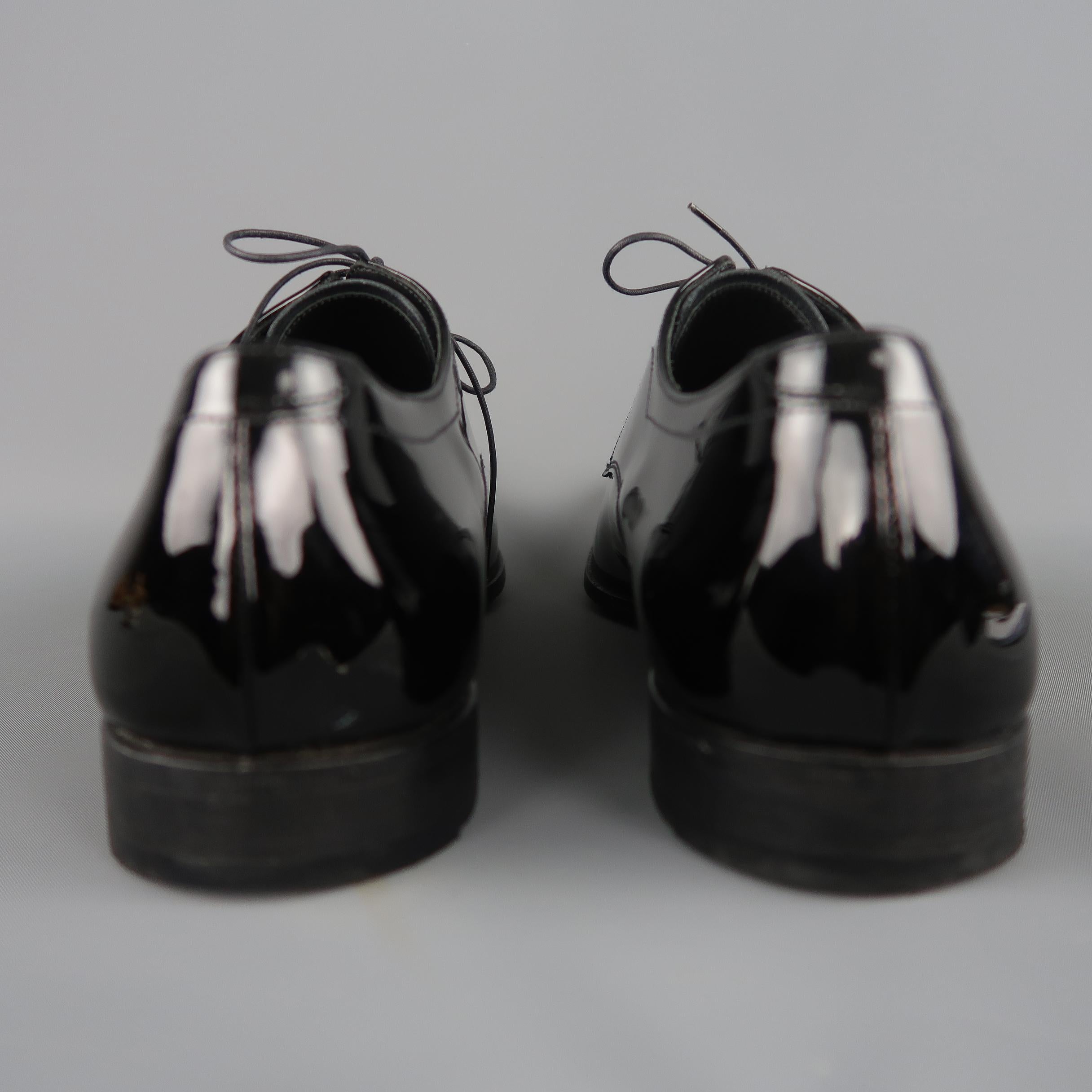Prada Black Patent Leather Tapered Toe Lace Up Dress Shoes 2
