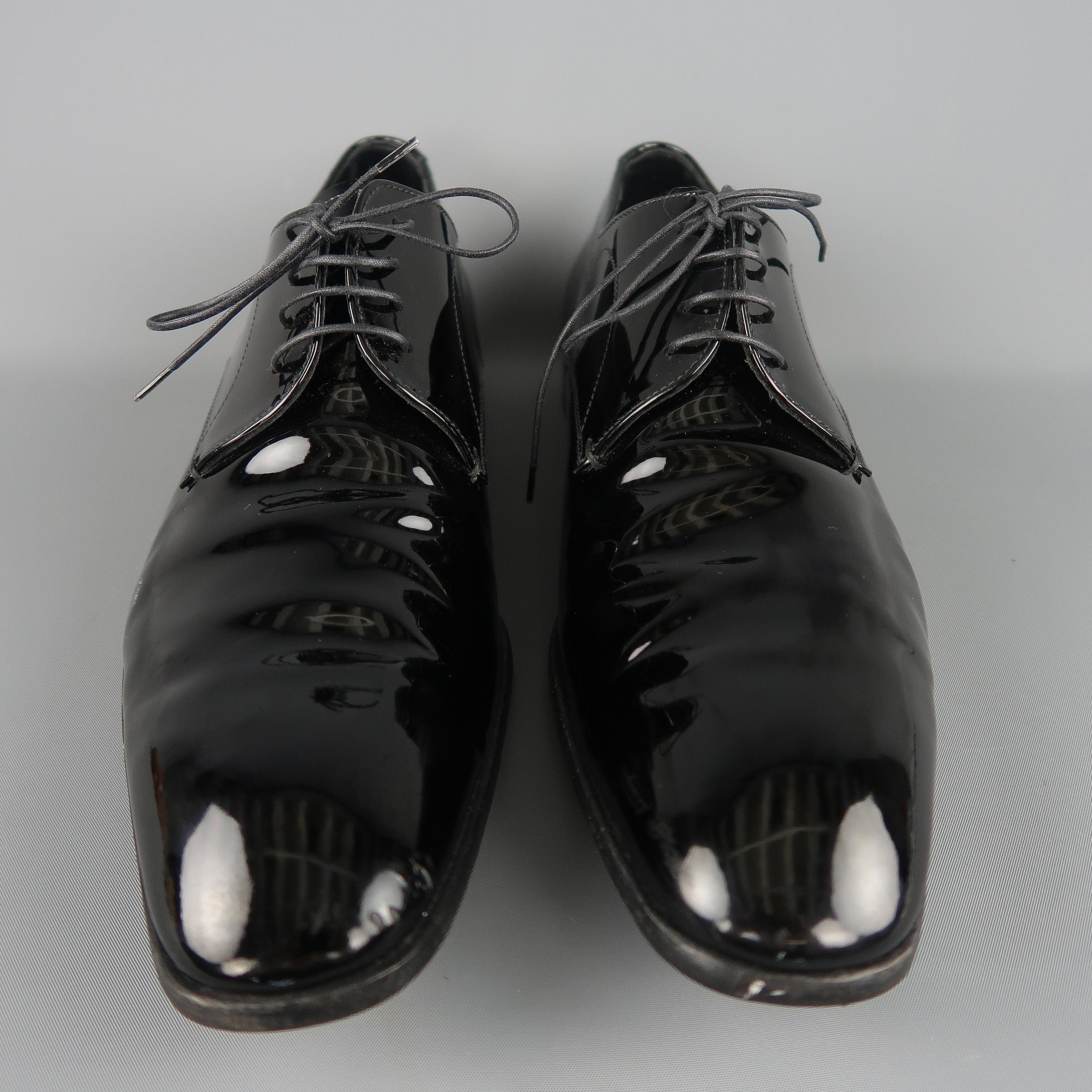 Men's Prada Black Patent Leather Tapered Toe Lace Up Dress Shoes