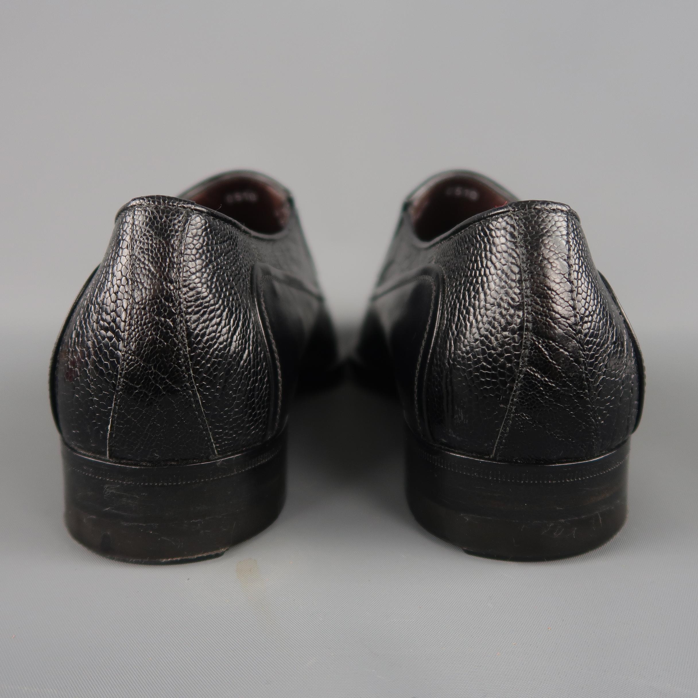 A.Testoni Dress Shoes / Black Lizard Leather Panel Dress Loafers 2