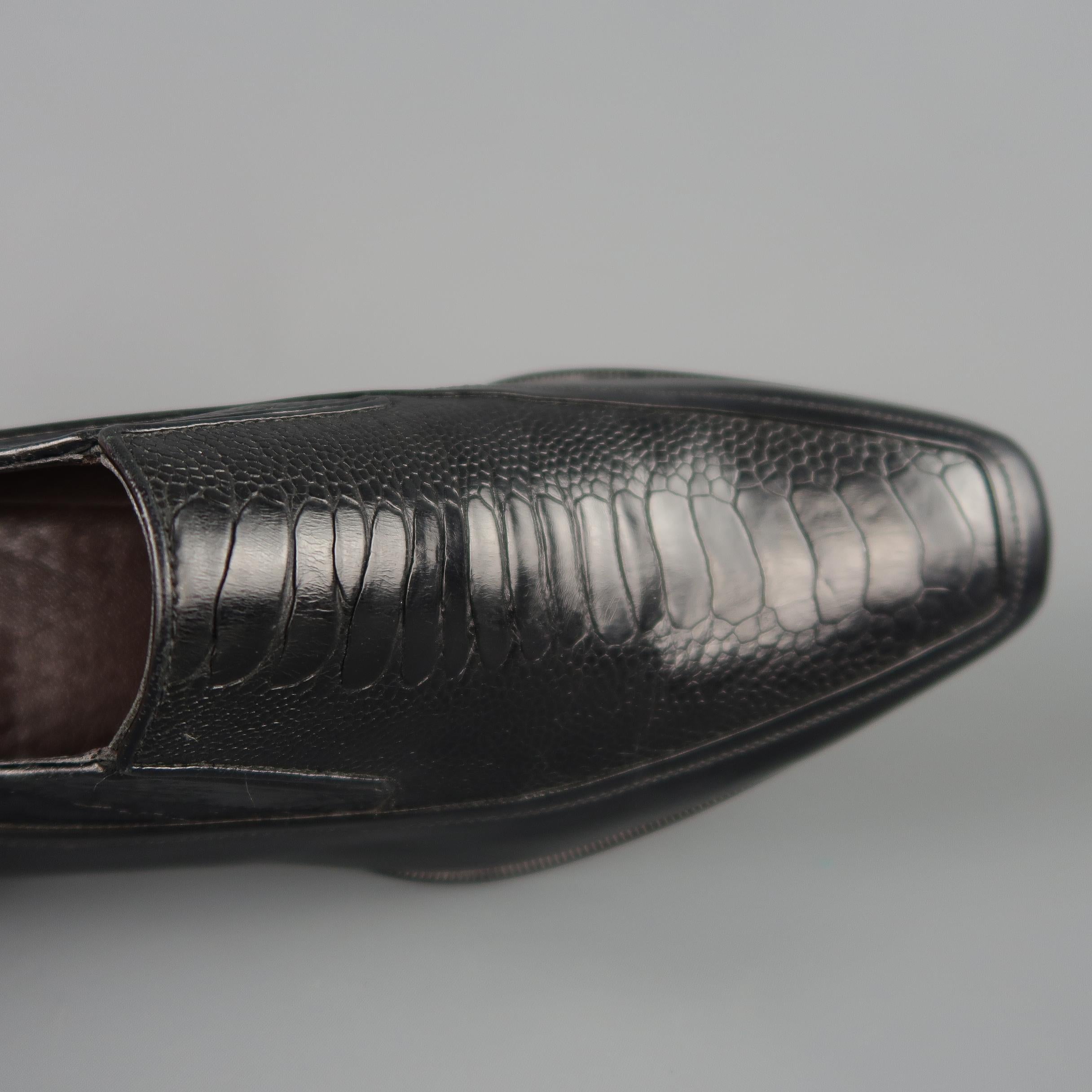 A.Testoni Dress Shoes / Black Lizard Leather Panel Dress Loafers 1