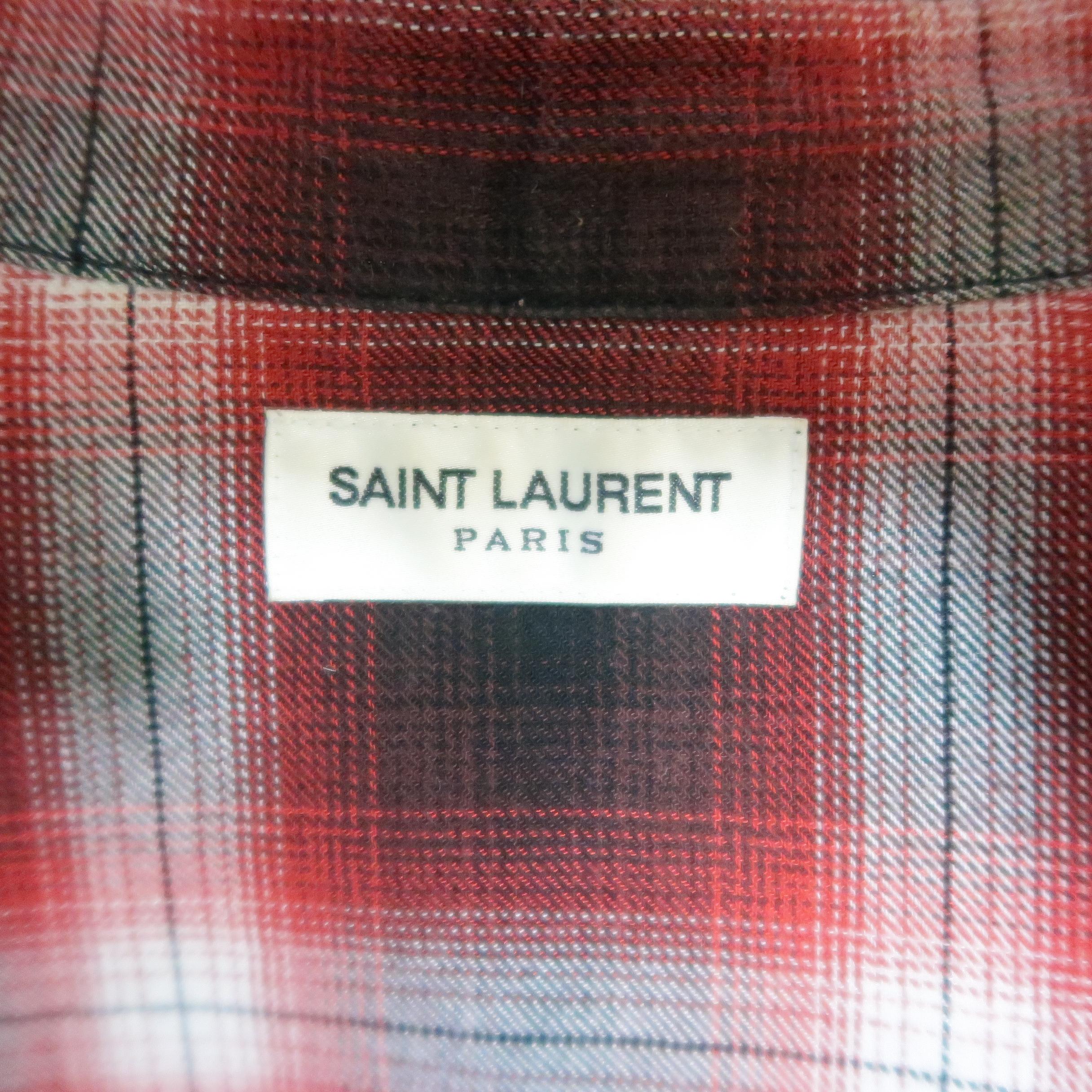 Saint Laurent Red and Black Plaid Cotton Long Sleeve Western Shirt 1