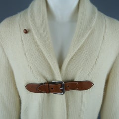 Ralph Lauren Cream Cashmere Shawl Collar Tan Belt Closure Cardigan