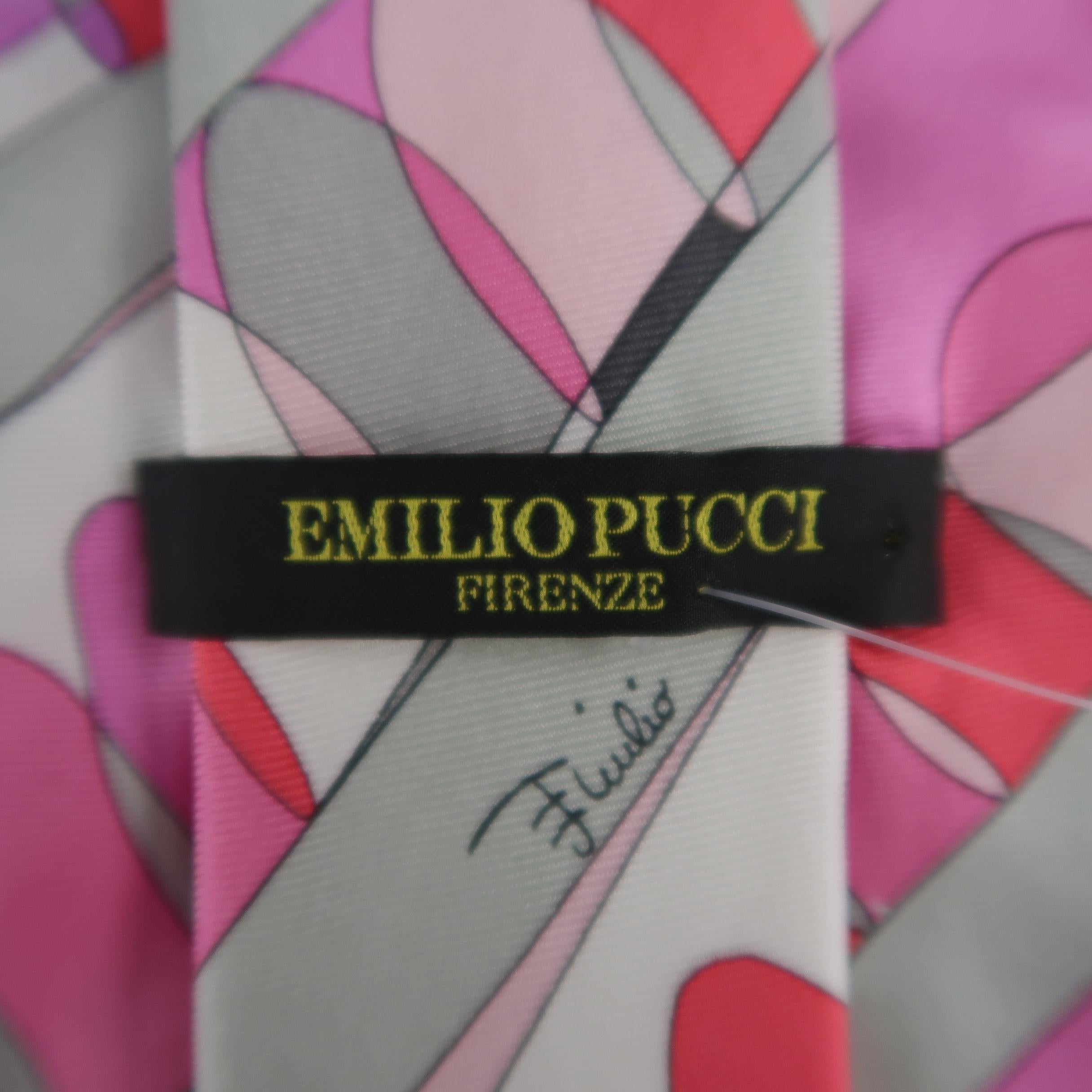 Men's Emilio Pucci Pink Red and Gray Abstract Print Silk Tie