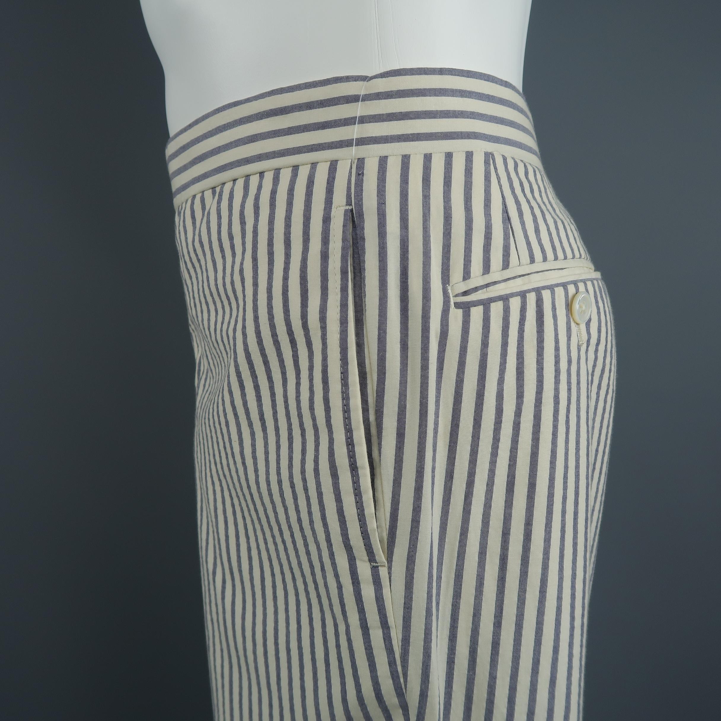 Black Fleece Beige and Gray Stripe Cotton Cuffed Pants In Excellent Condition In San Francisco, CA