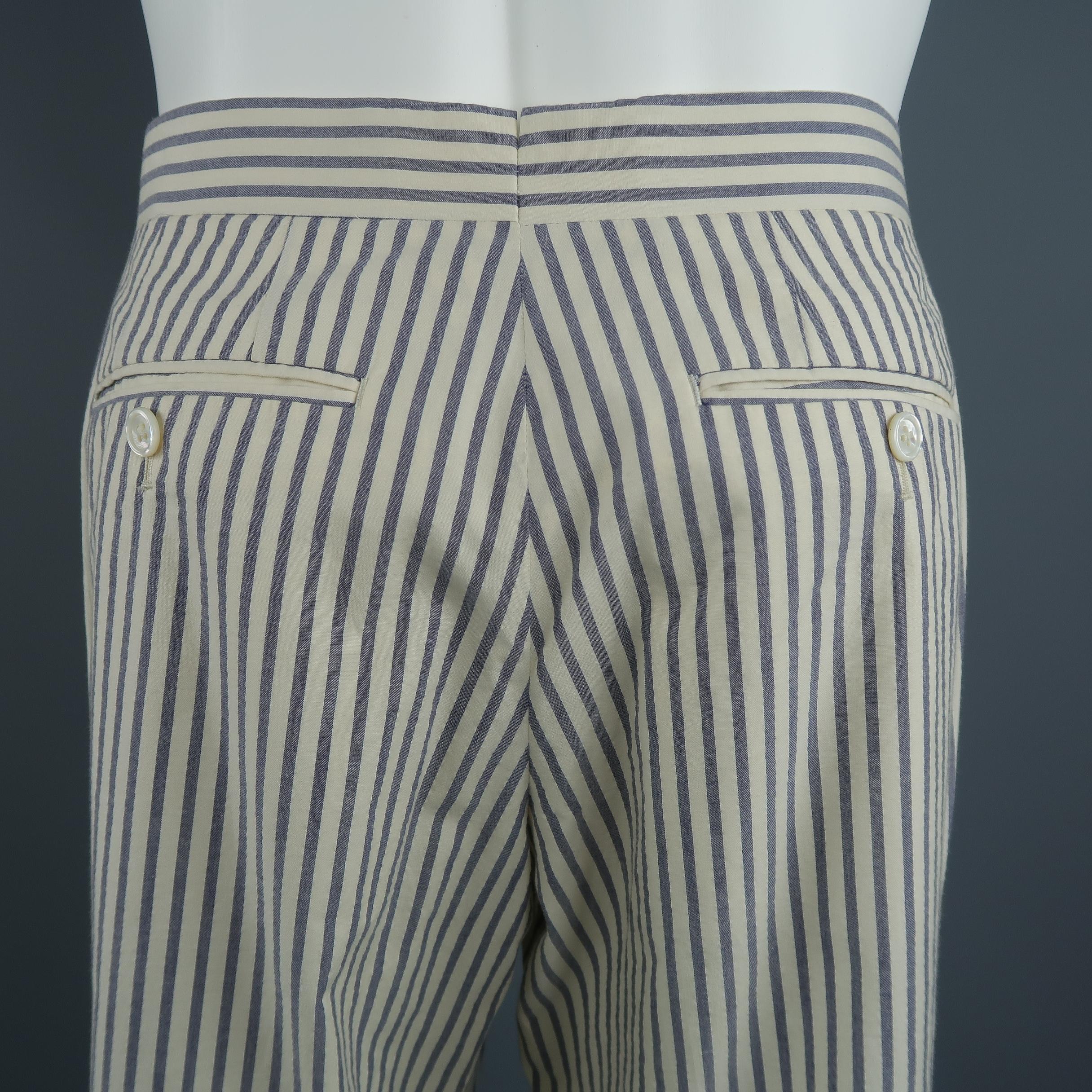 Black Fleece Beige and Gray Stripe Cotton Cuffed Pants 1