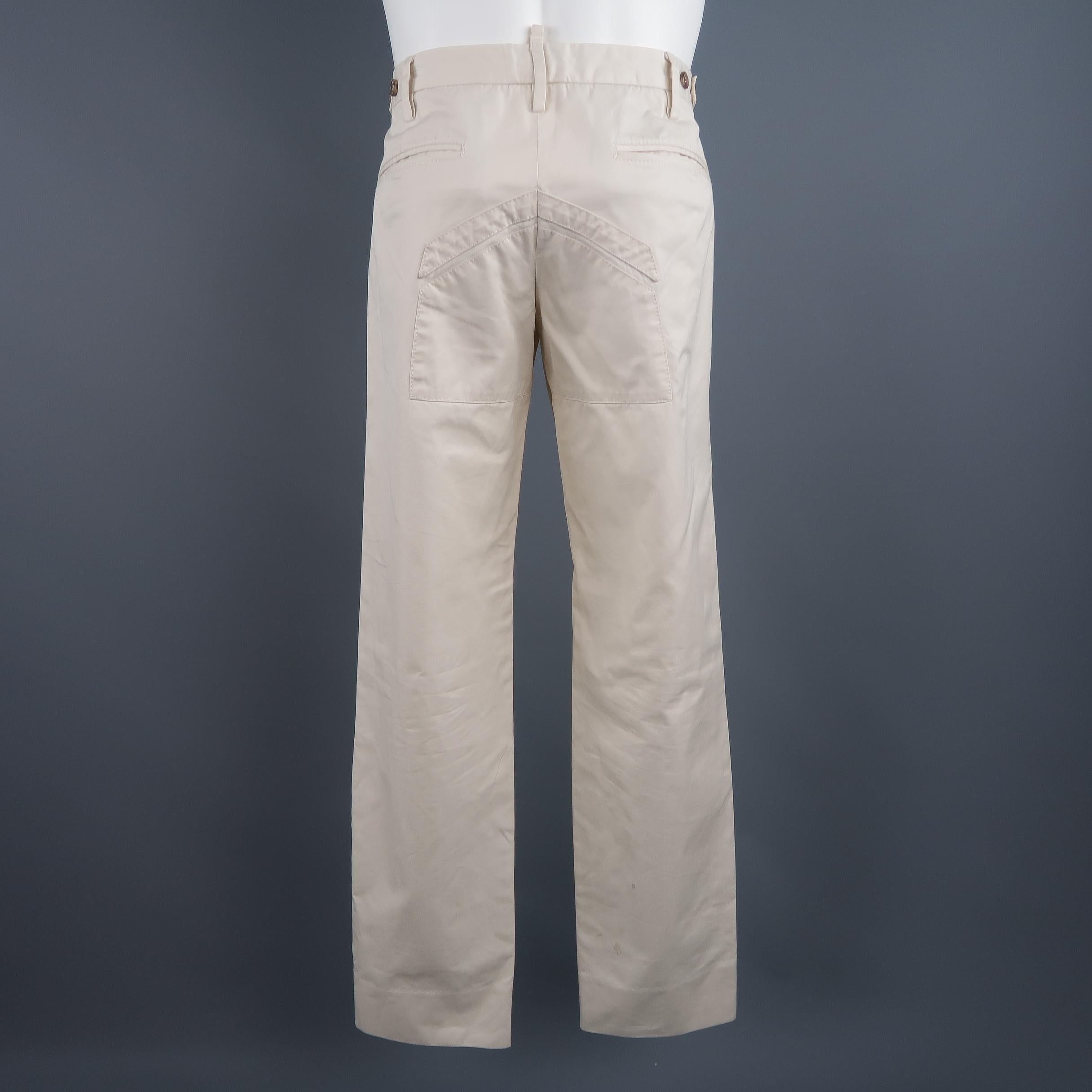 Men's DSQUARED2 Casual solid cream cotton pants with patch details 