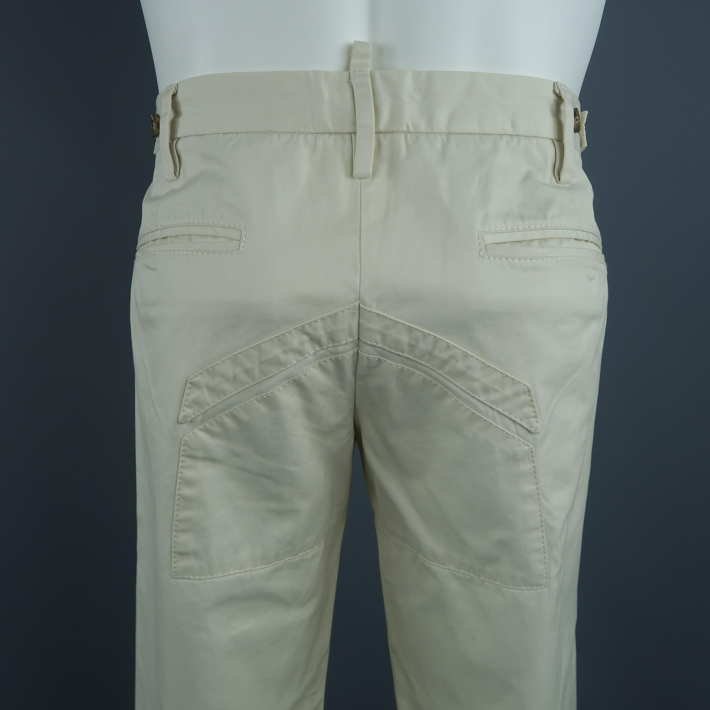 DSQUARED2 Casual solid cream cotton pants with patch details  1