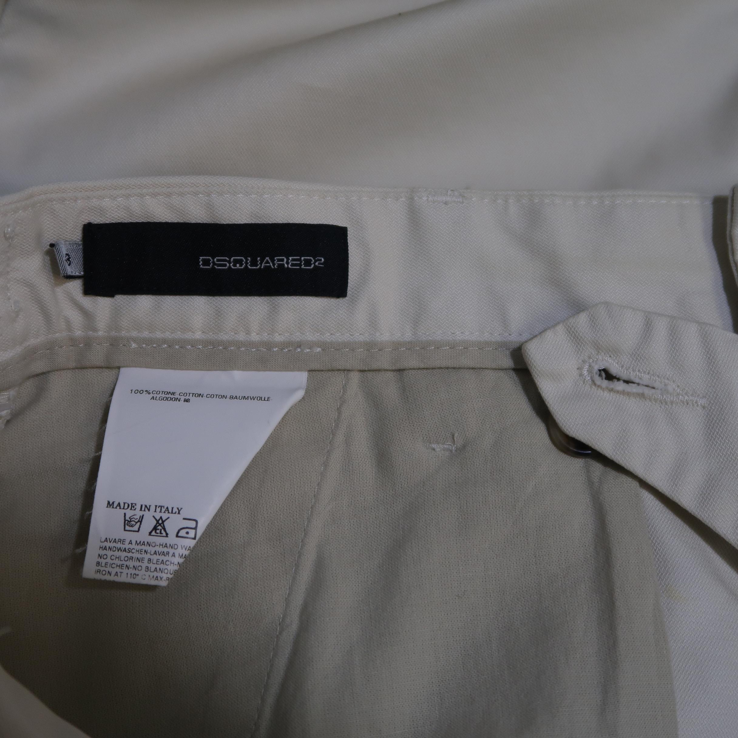 DSQUARED2 Casual solid cream cotton pants with patch details  7