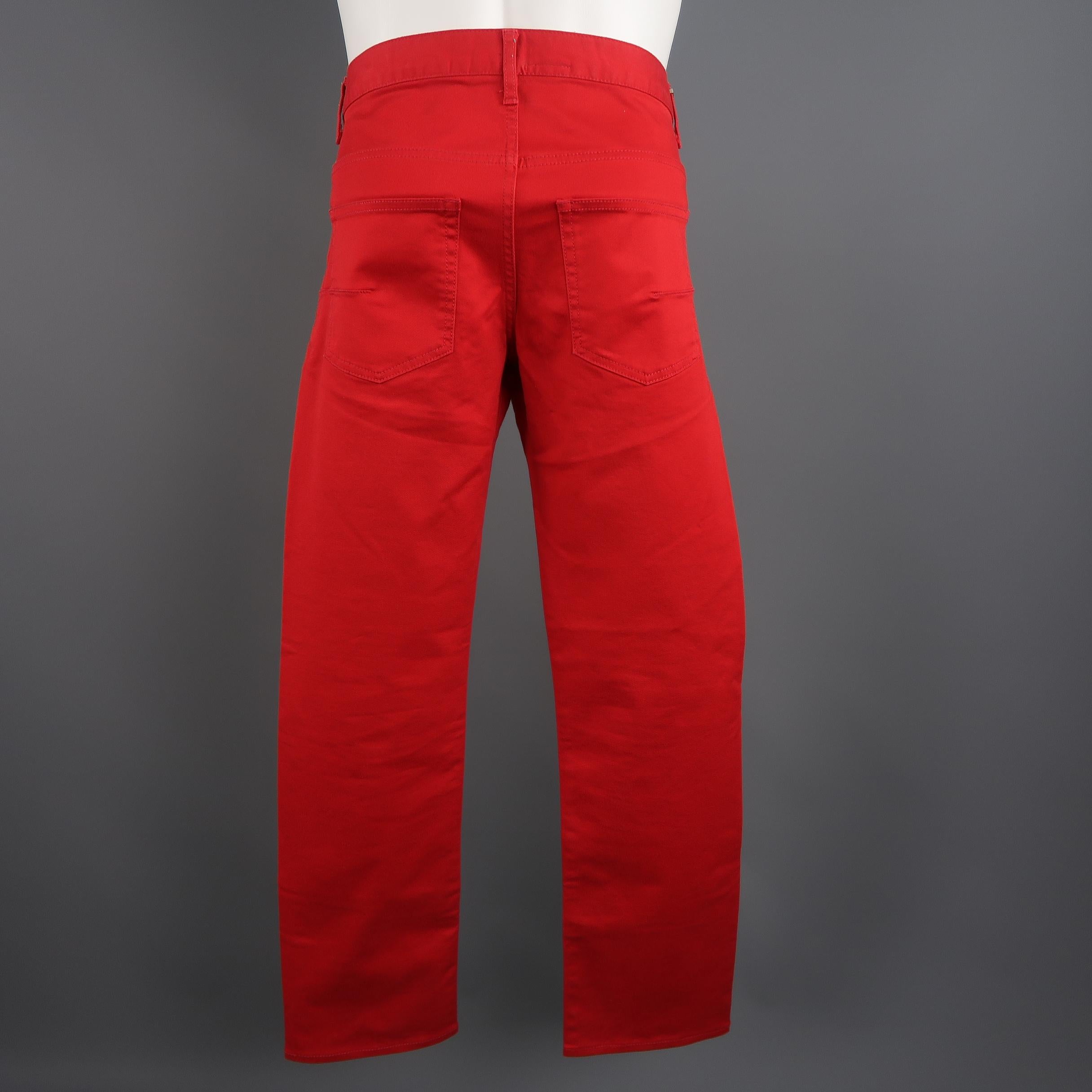 Dior Homme Red Solid Cotton Blend Jeans In Excellent Condition In San Francisco, CA