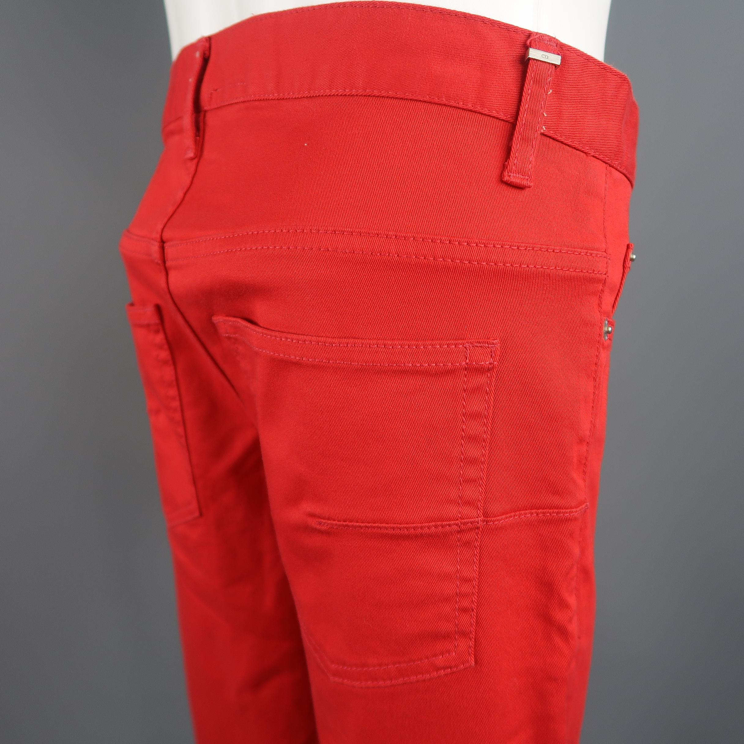 Dior Homme Red Solid Cotton Blend Jeans 1