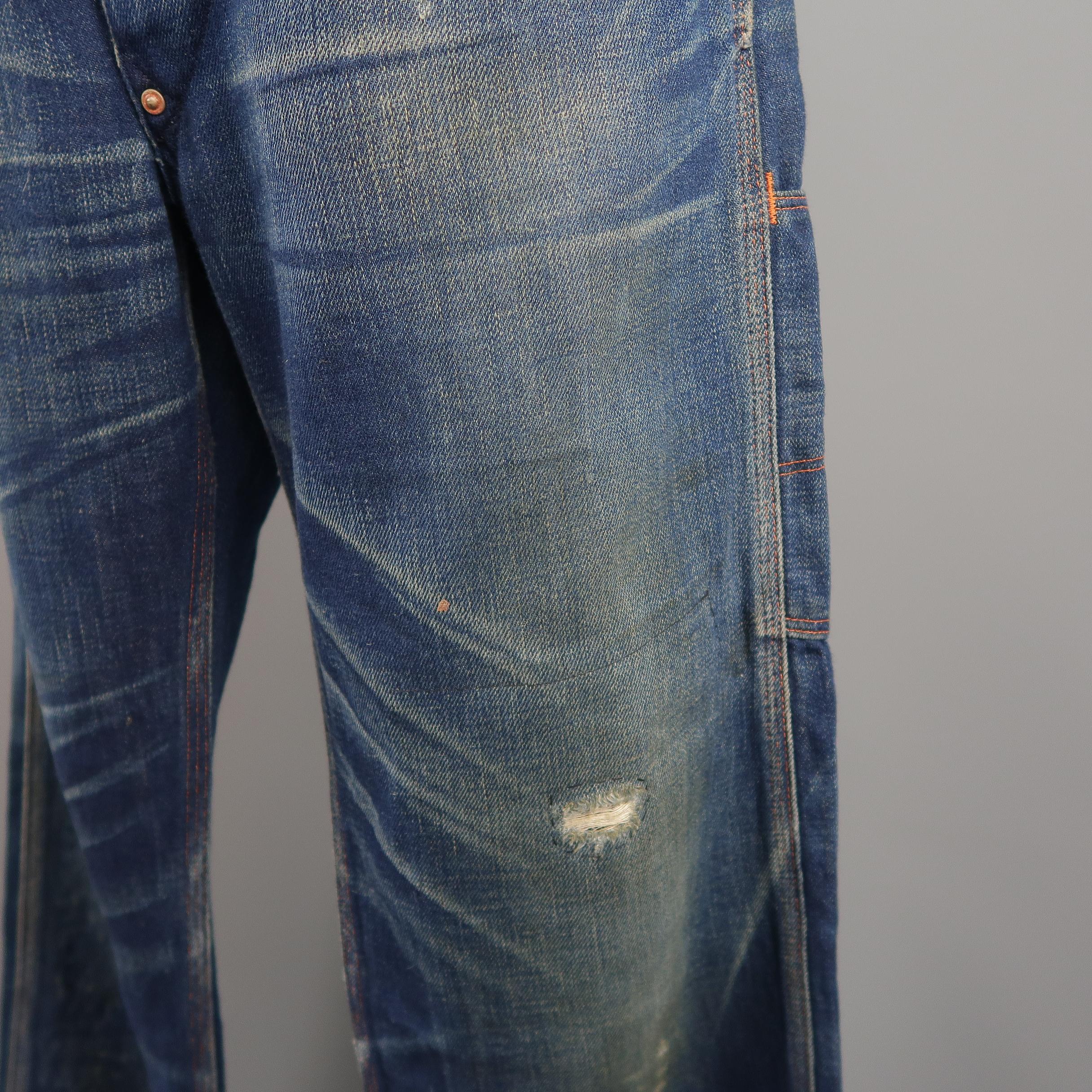 Black RRL by Ralph Lauren Distressed Medium Wash Selvage Denim Jeans