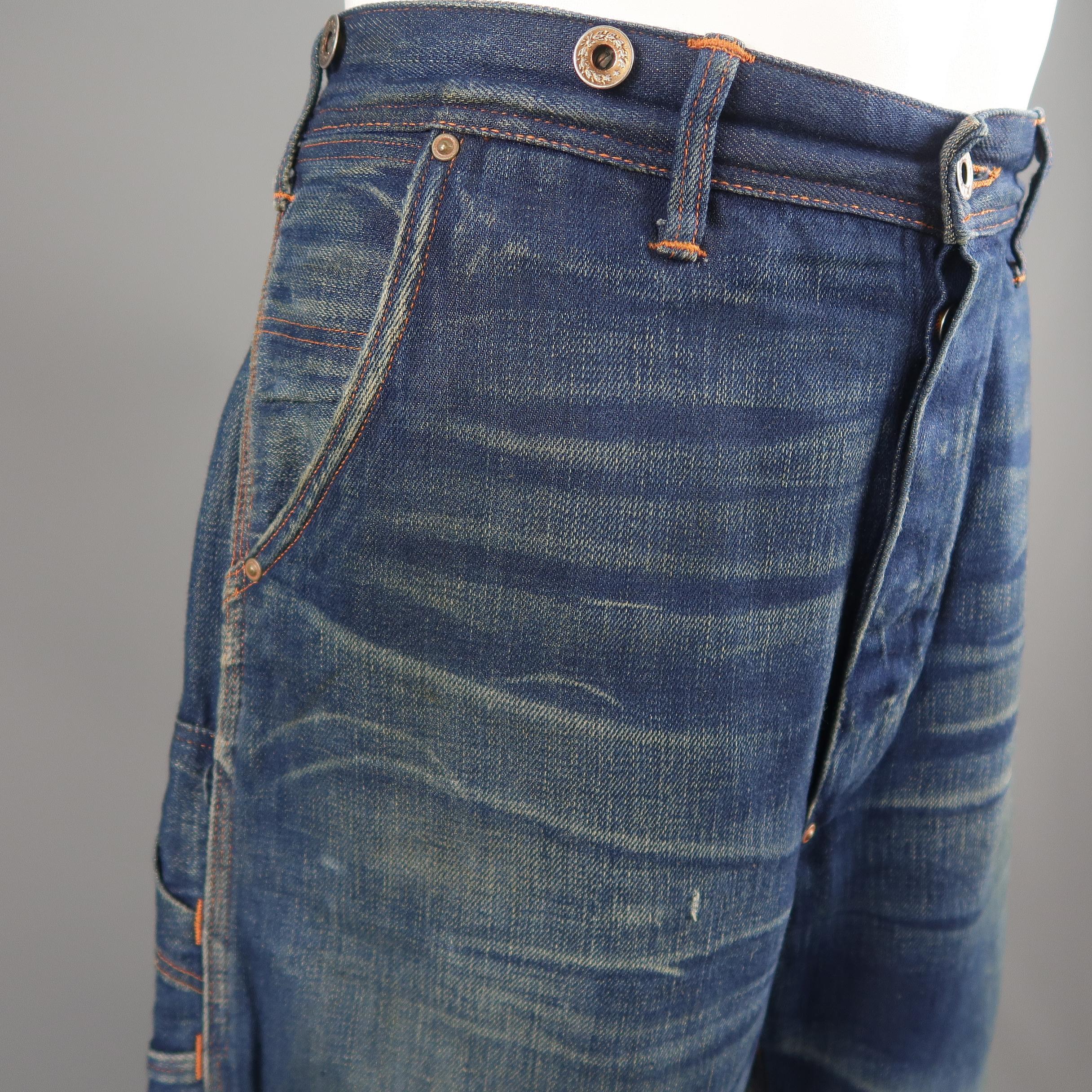 RRL by Ralph Lauren Distressed Medium Wash Selvage Denim Jeans In Good Condition In San Francisco, CA