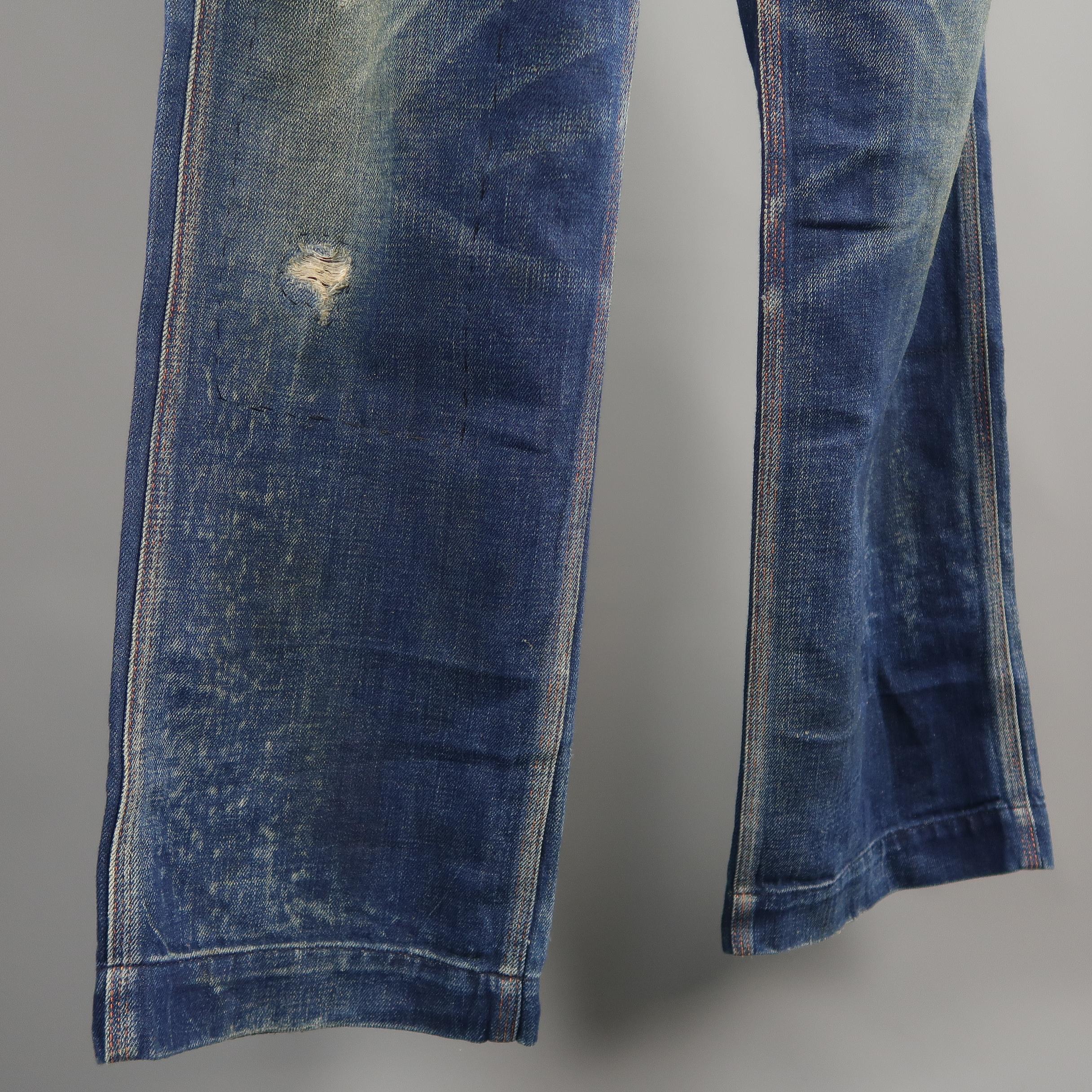 RRL by Ralph Lauren Distressed Medium Wash Selvage Denim Jeans 1