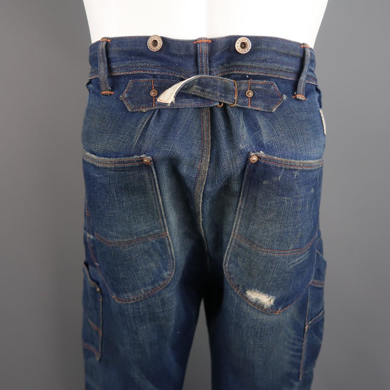 RRL by Ralph Lauren Distressed Medium Wash Selvage Denim Jeans at 1stdibs