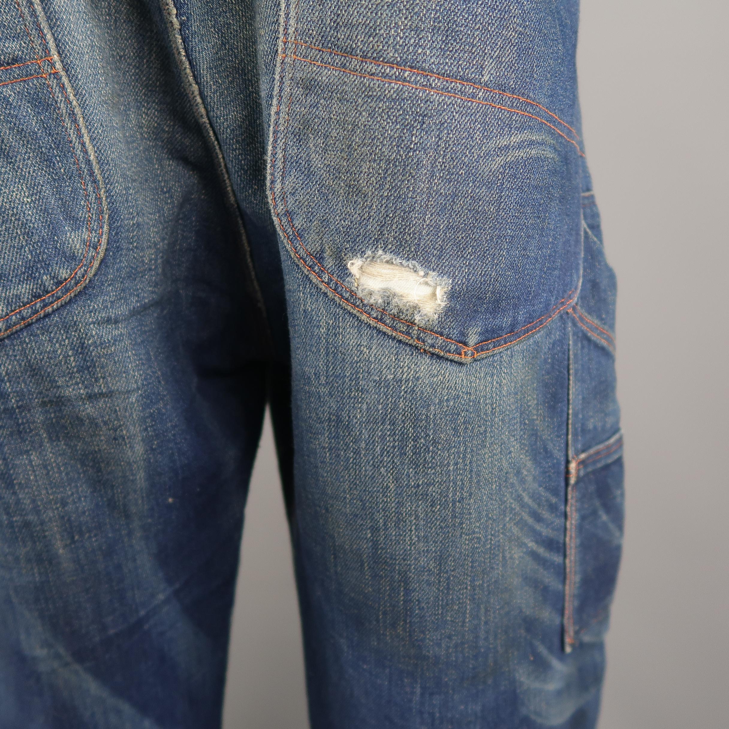 RRL by Ralph Lauren Distressed Medium Wash Selvage Denim Jeans 4