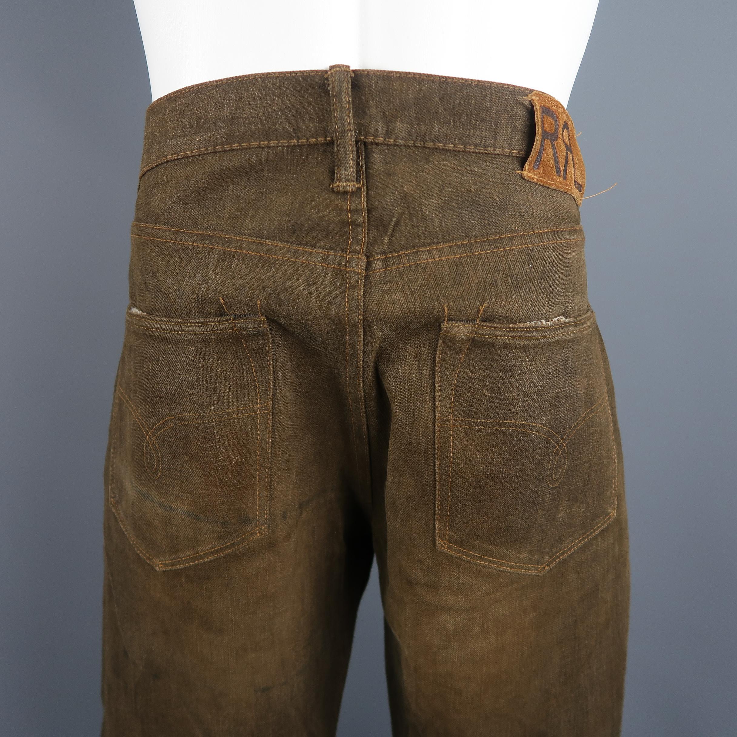 Black RRL by Ralph Lauren Brown Washed Distressed Selvage Denim Jeans